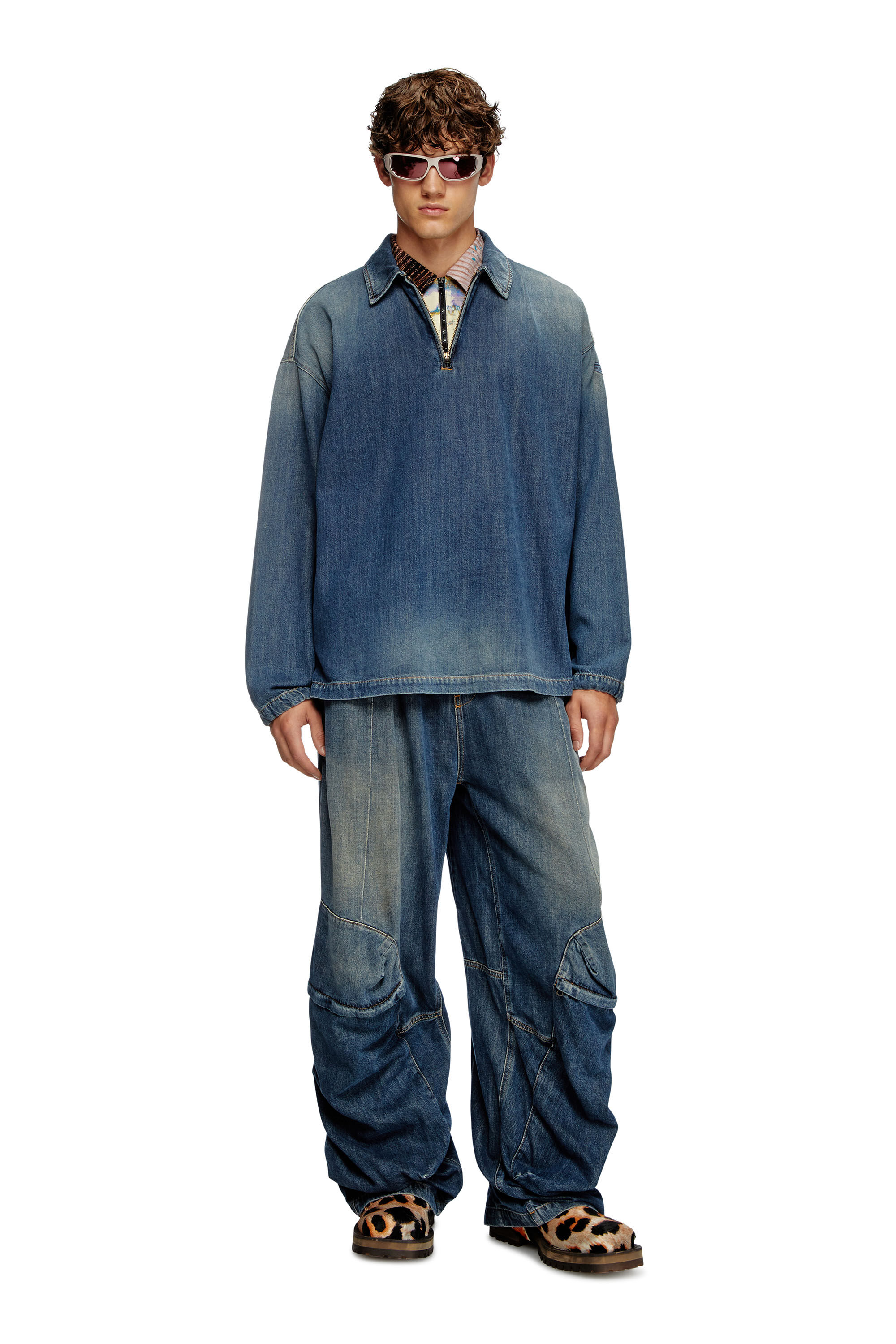 Diesel - D-BRADDY-FSF, Male's Pull-on shirt in light utility denim in Blue - 1
