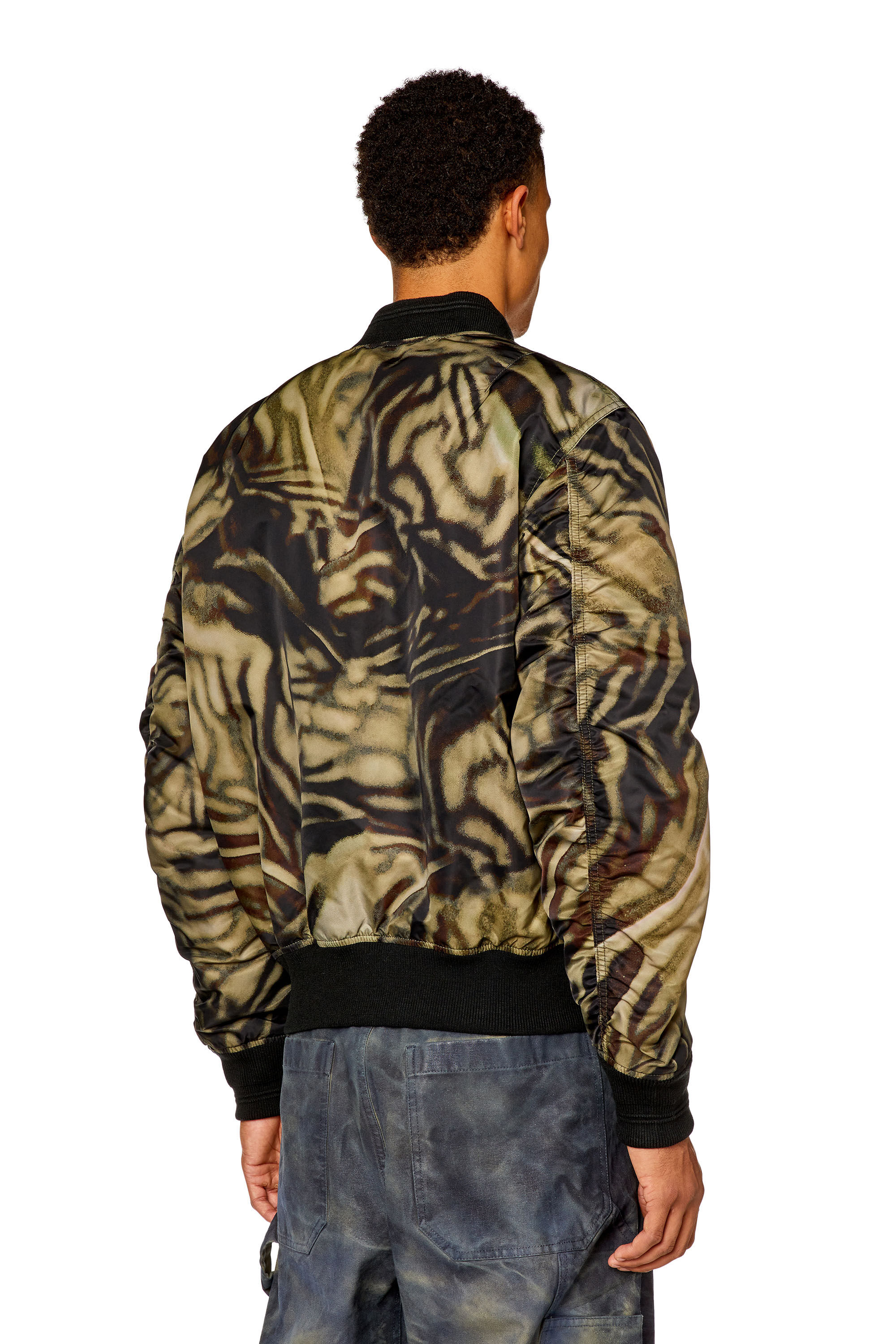 Diesel - J-DUBLEE, Man's Padded bomber jacket with zebra-camo print in Black/Brown - 5
