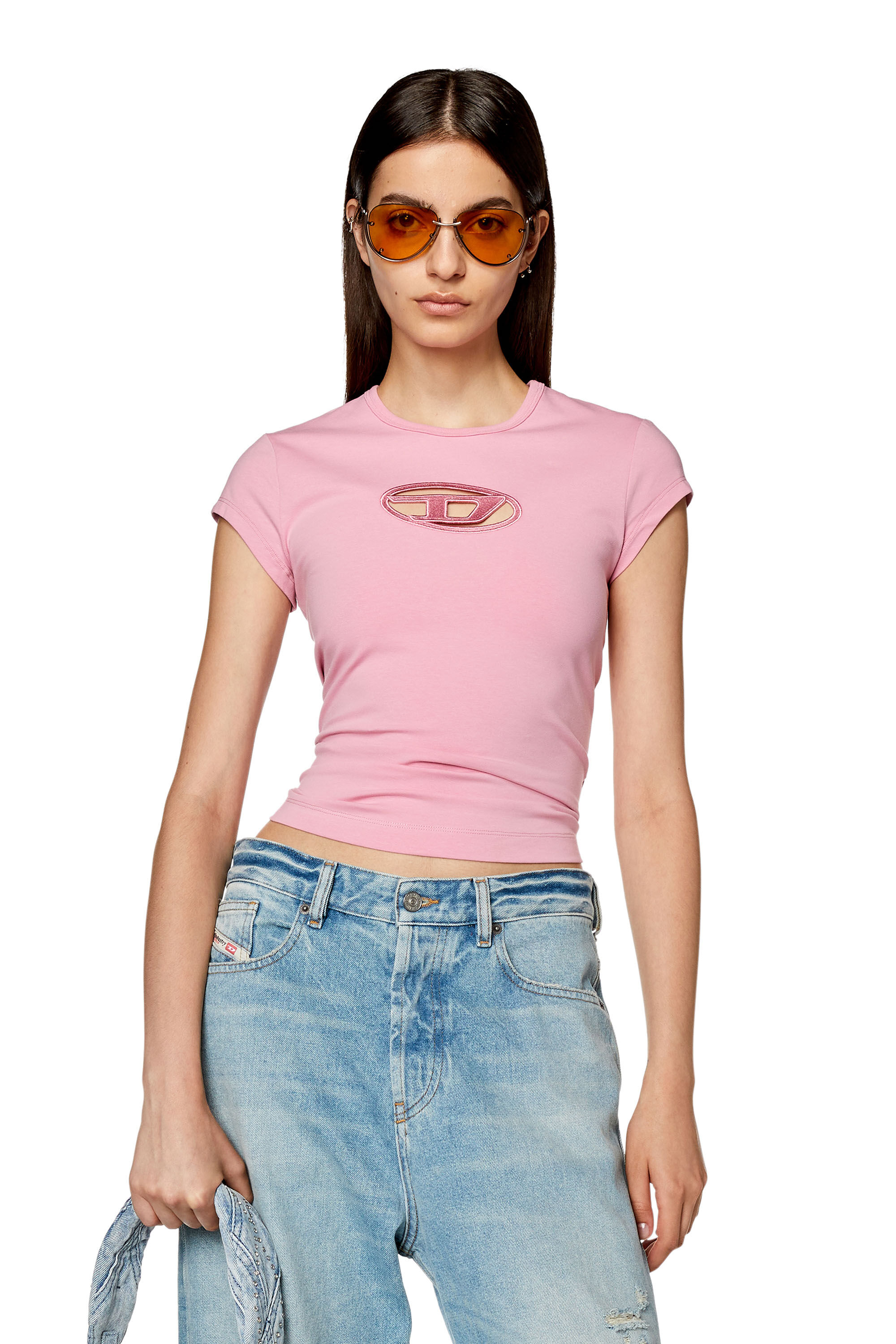 Diesel - T-ANGIE, Female's T-shirt with peekaboo logo in Pink - 3