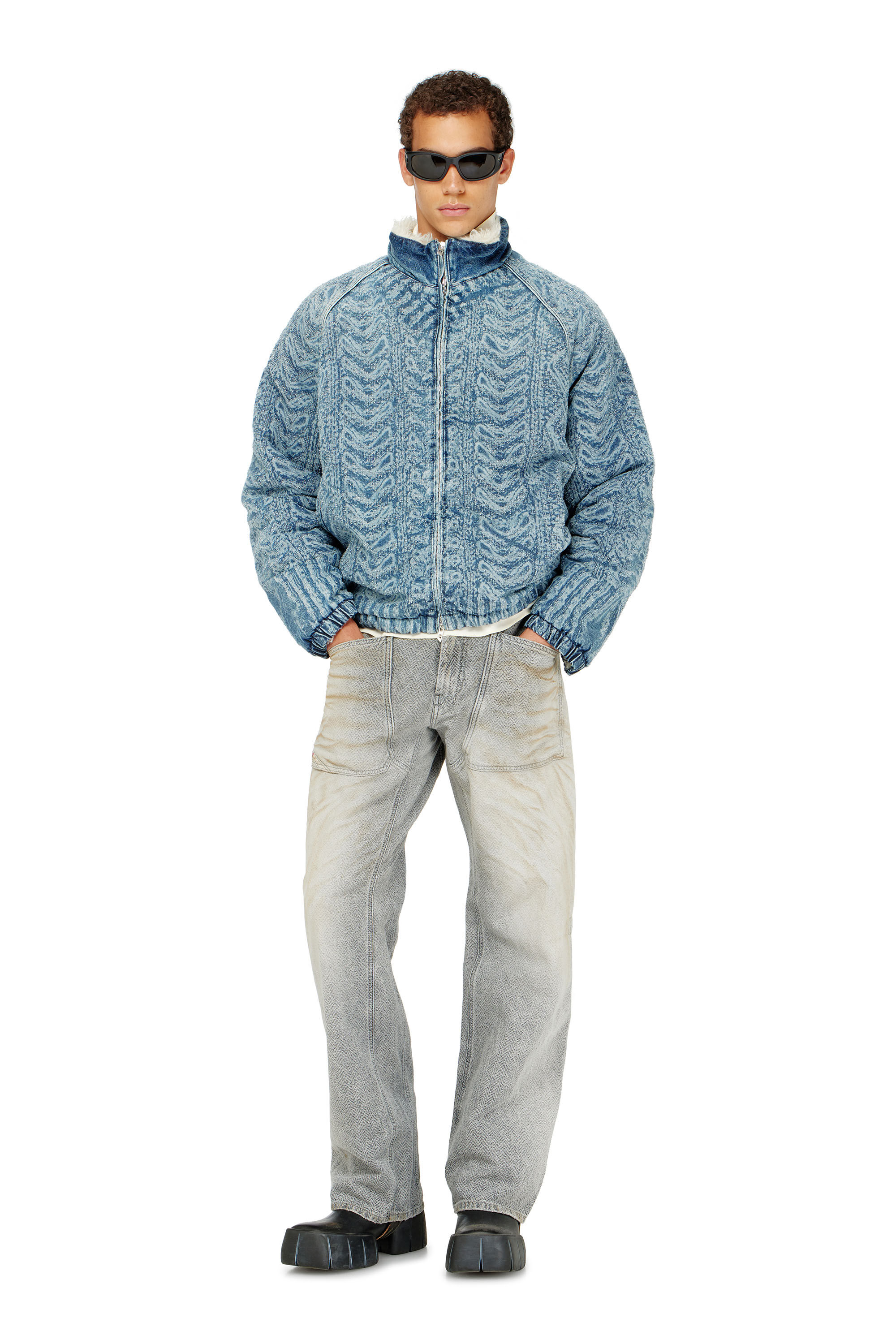 Men's Jacket in cable-knit-effect denim | Blue | Diesel US