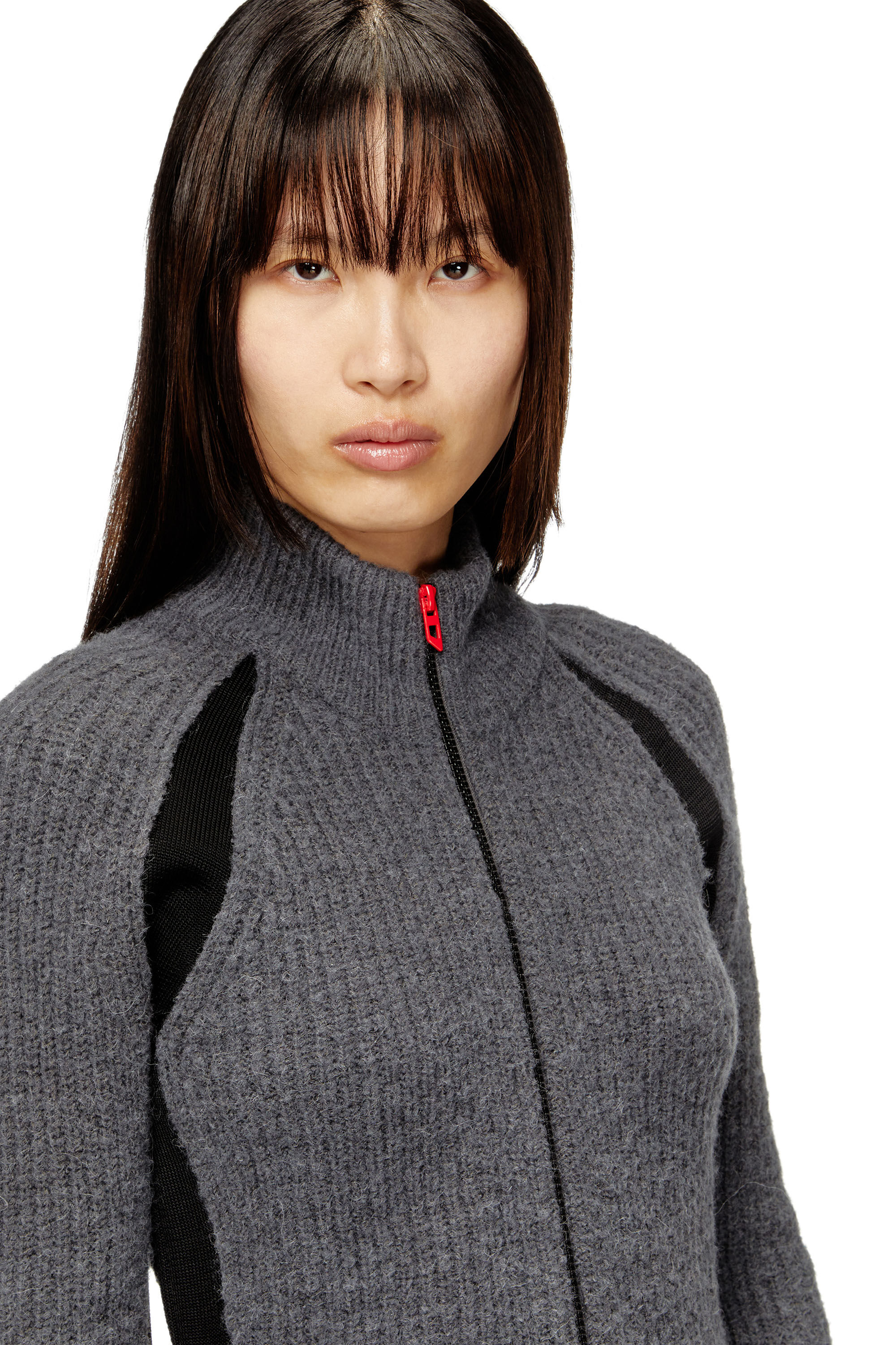 Diesel - M-LOUISE, Woman's Alpaca-blend cardigan with contrast inserts in Grey - 5