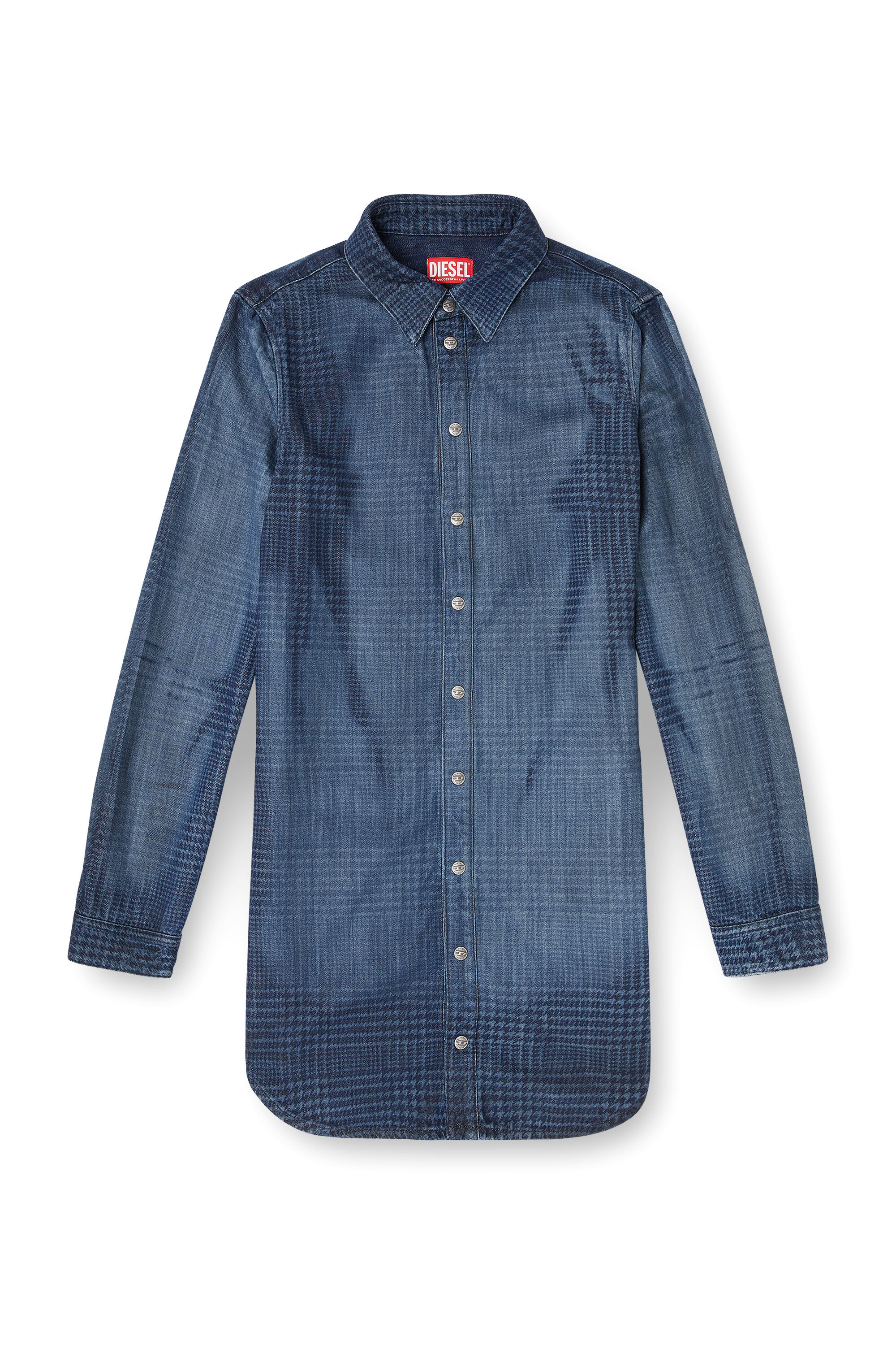 Women's Shirt dress in fluid Prince of Wales denim | Blue | Diesel