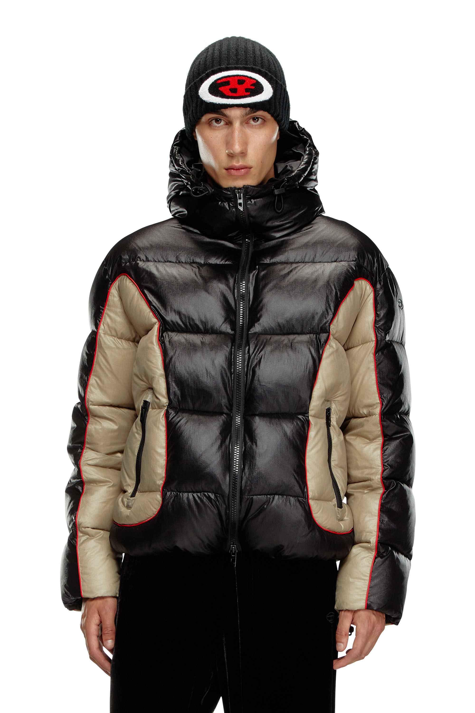 Men's Hooded puffer jacket in shiny ripstop | Multicolor