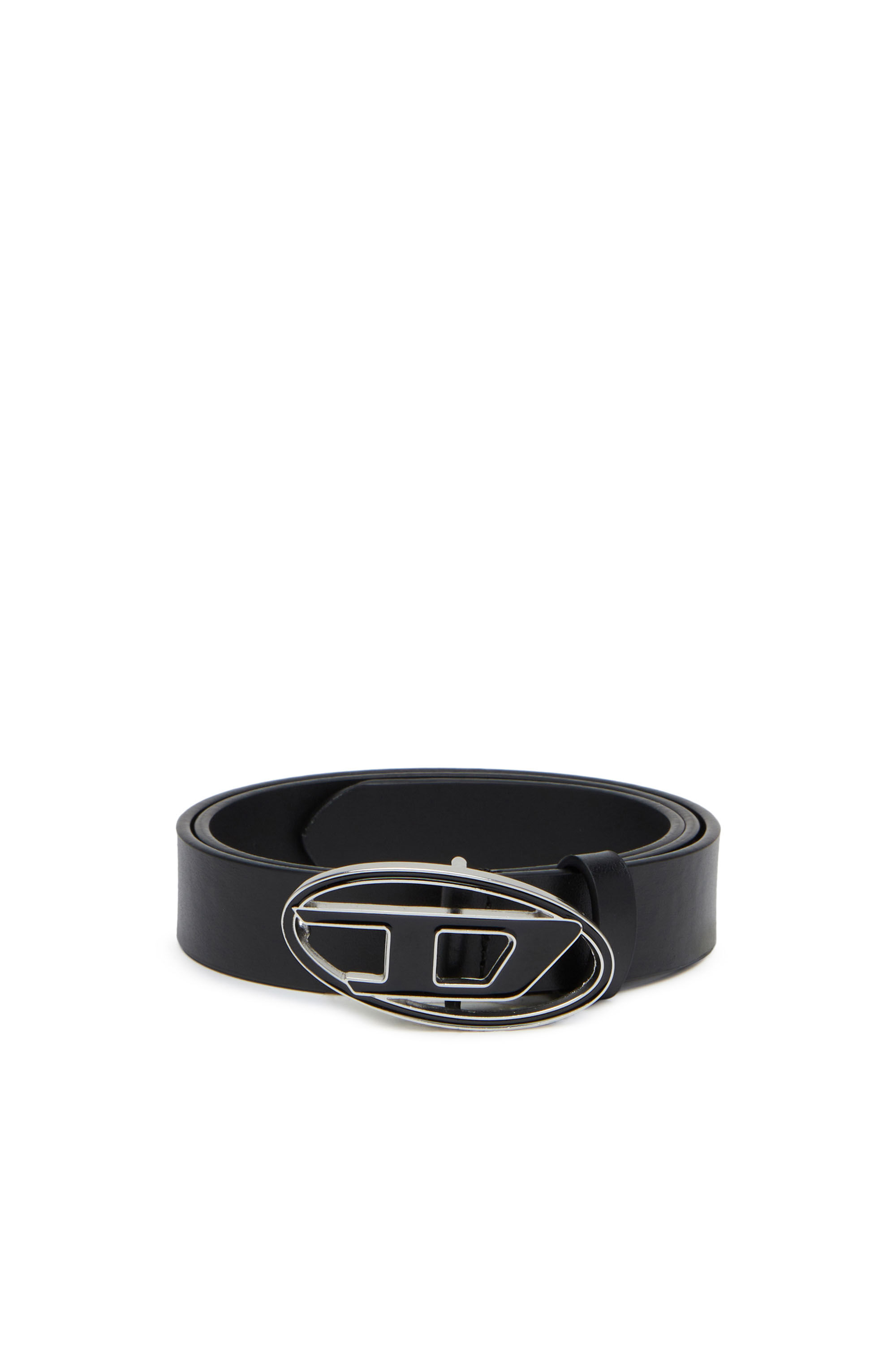 DIESEL ブラックレザーベルト 90cm Women's 2.4cm leather belt with enamelled buckle | Black