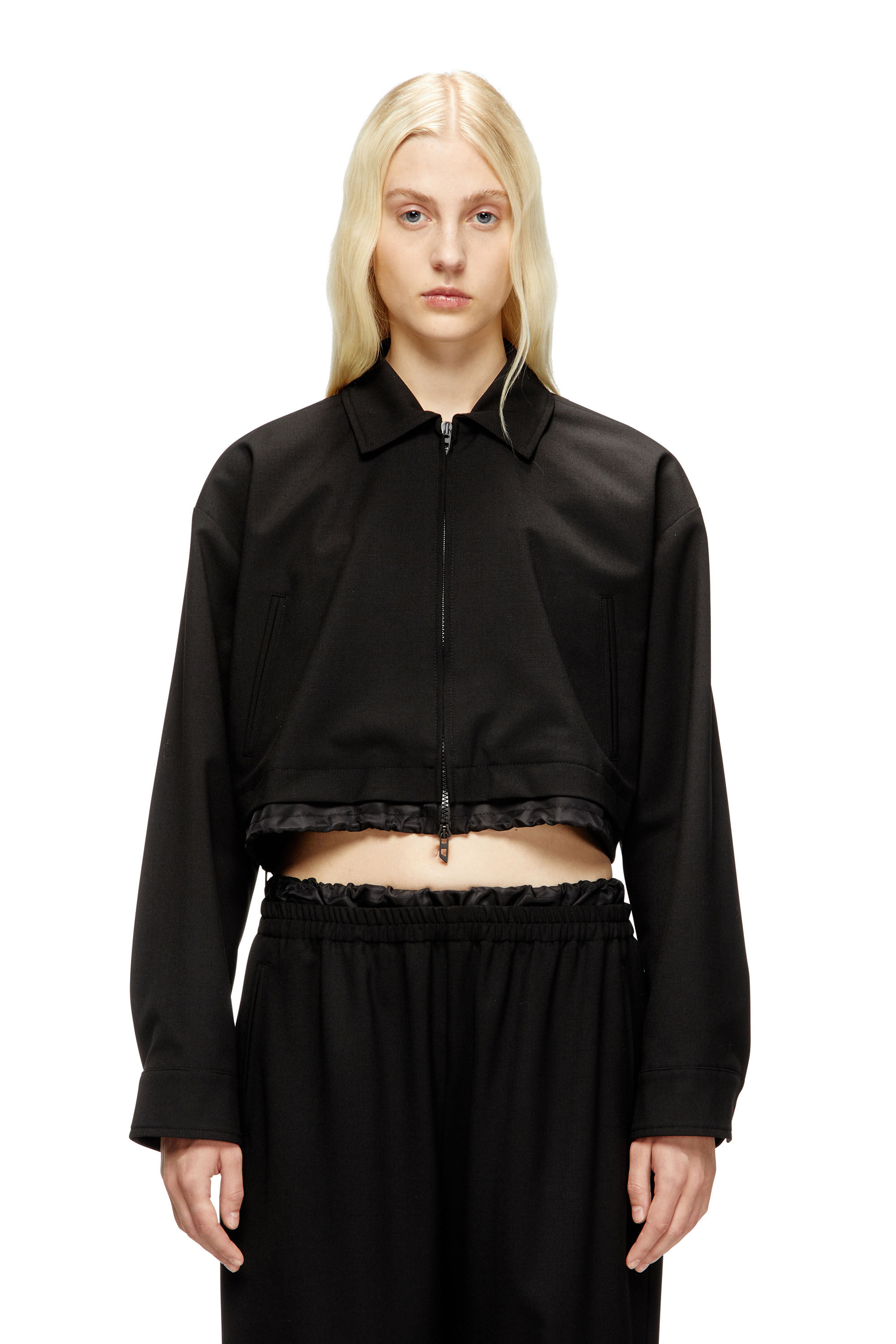 Women's Cropped jacket in tailoring fabric and nylon | Black | Diesel