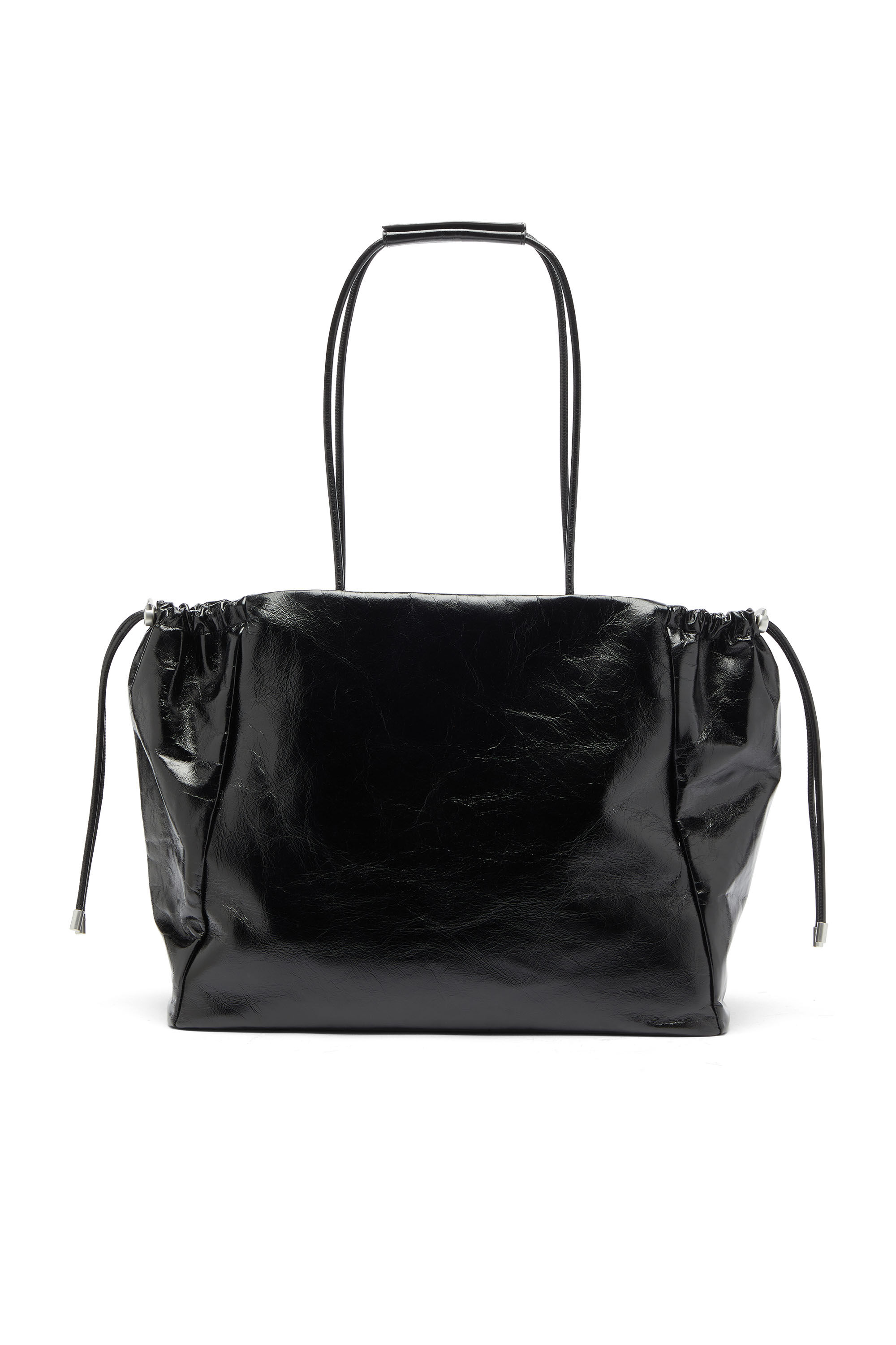 Women's Scrunch-D - Tote bag in shiny wrinkled leather | Black