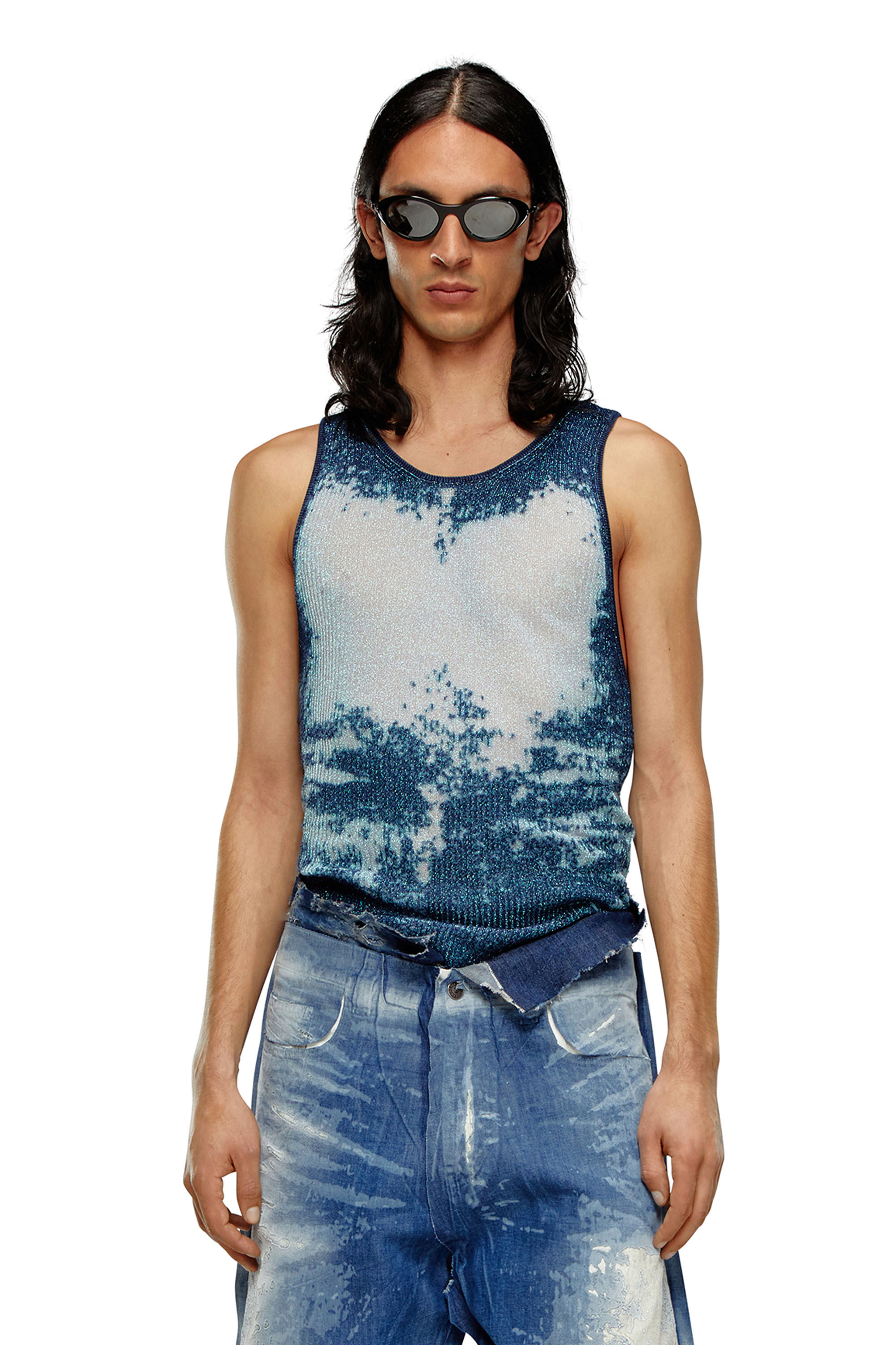 Diesel - K-BOSSINO, Débardeur en maille métallique dévorée Homme in Bleu - 3