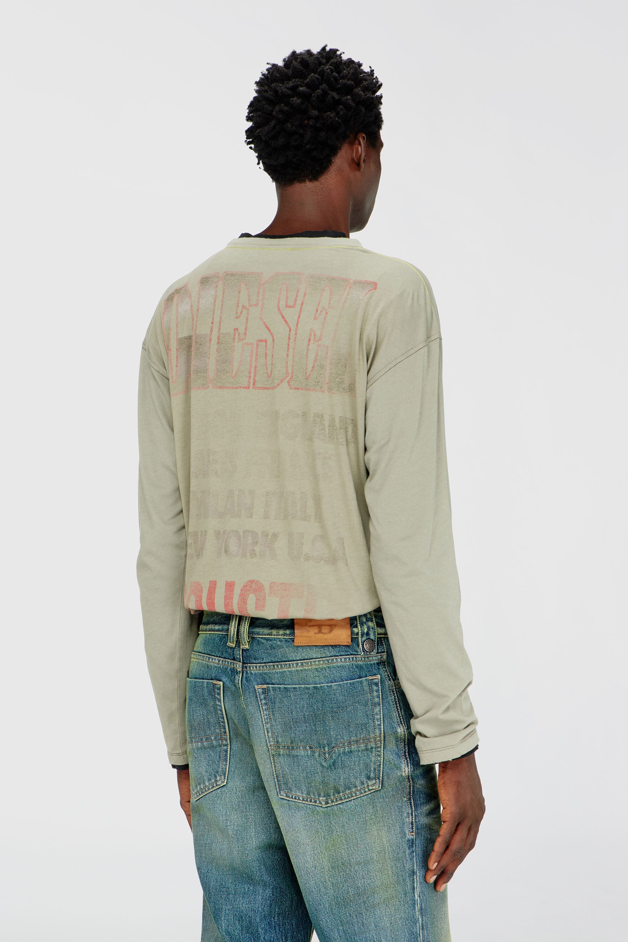 Diesel - T-GERI-LS-A, Man's Long-sleeve T-shirt with concert graphics and crystals in Olive Green - 5