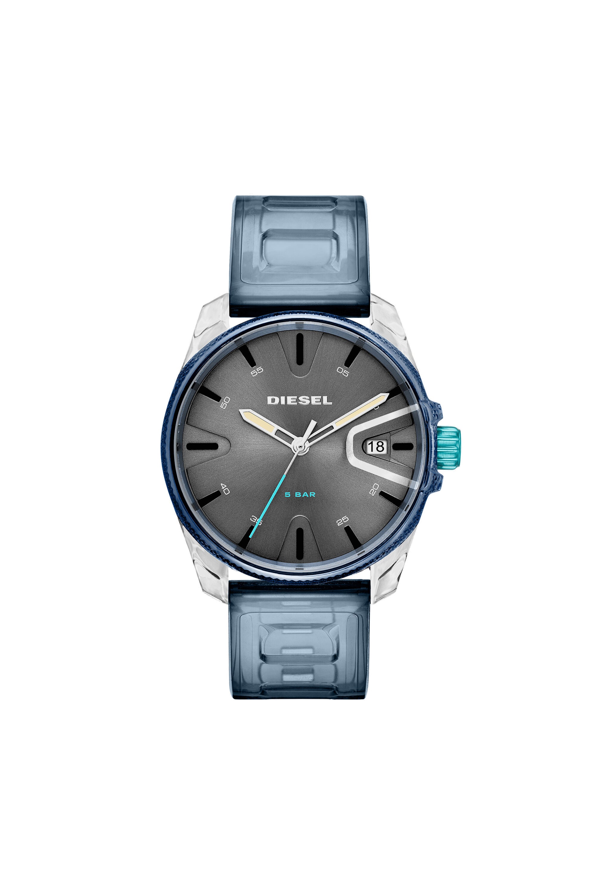 Diesel - DZ1868, Man's Ms9 three-hand watch in blue silicone in Light Blue - 1
