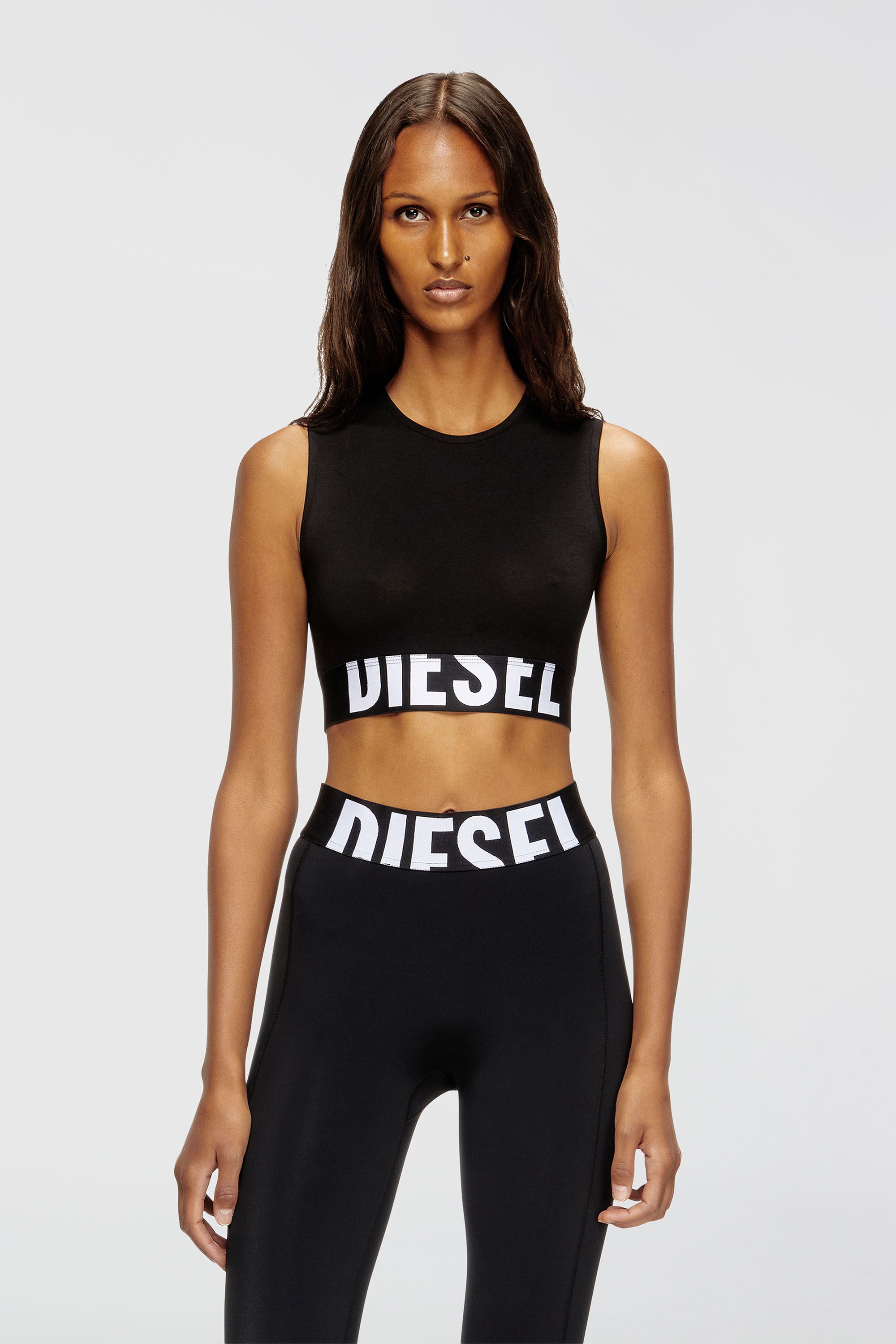 Women's Cropped tank top with cut-off logo | Black | Diesel