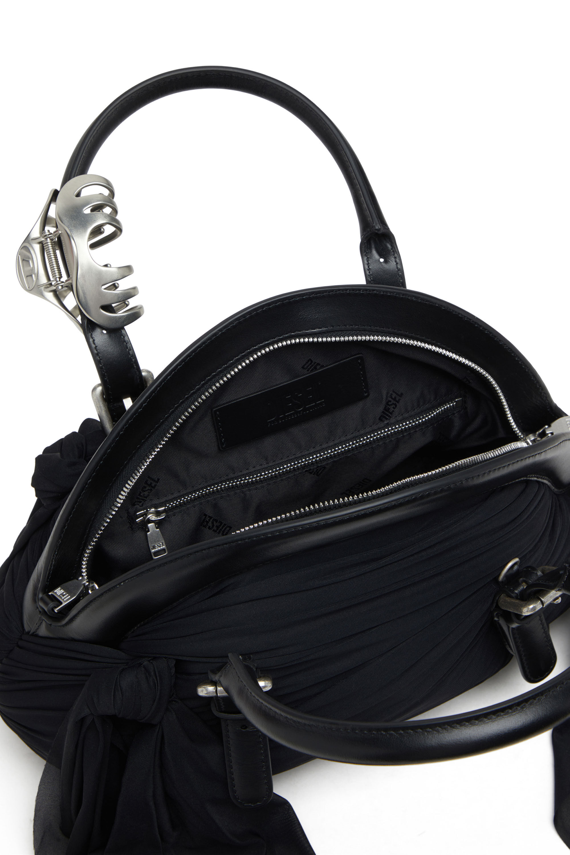 Diesel - TRASH-D TOP HANDLE, Trash-D-Sac à main bandana en jersey et cuir Femme in Noir - 2