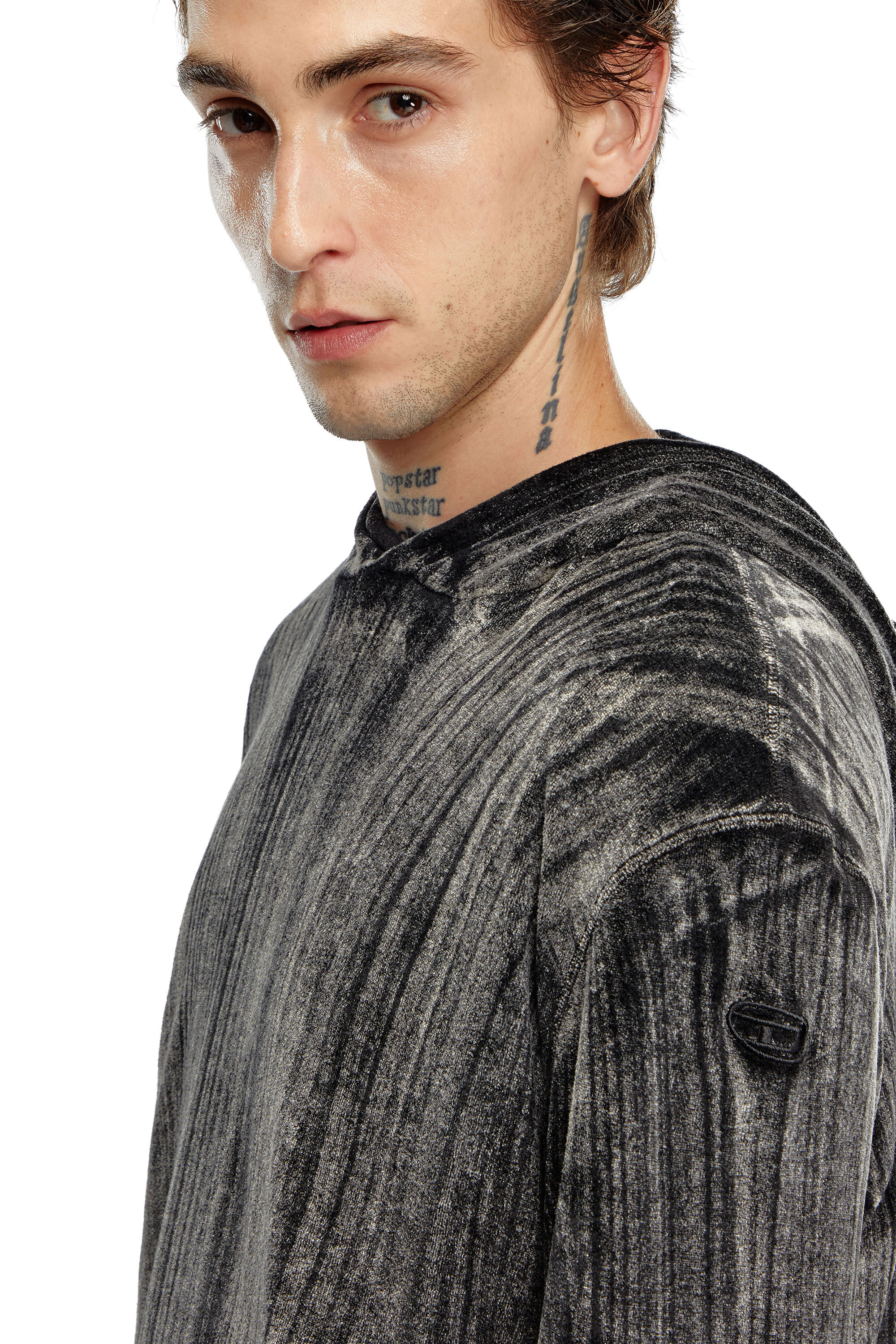 Diesel - T-VELJUST-LS-HOOD, Male's Hooded long-sleeve T-shirt in chenille in Black - 4