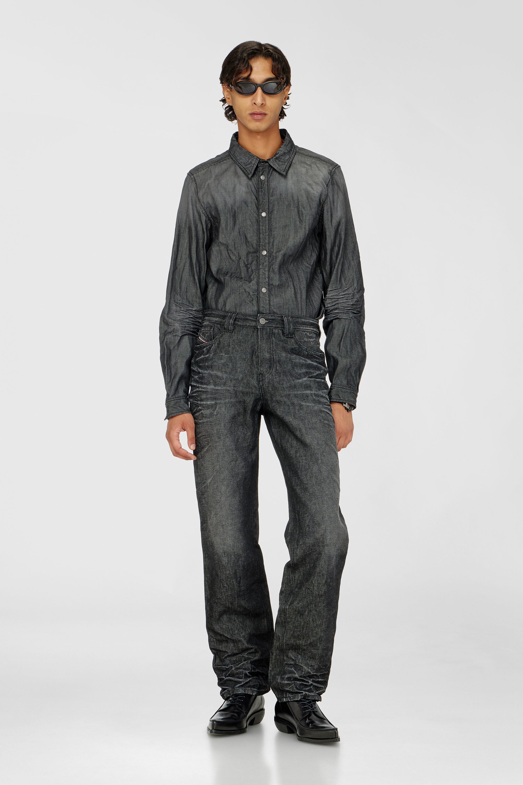 Diesel - D-SYNAR-FSJ2, Male's Shirt in creased denim in Dark Grey - 1