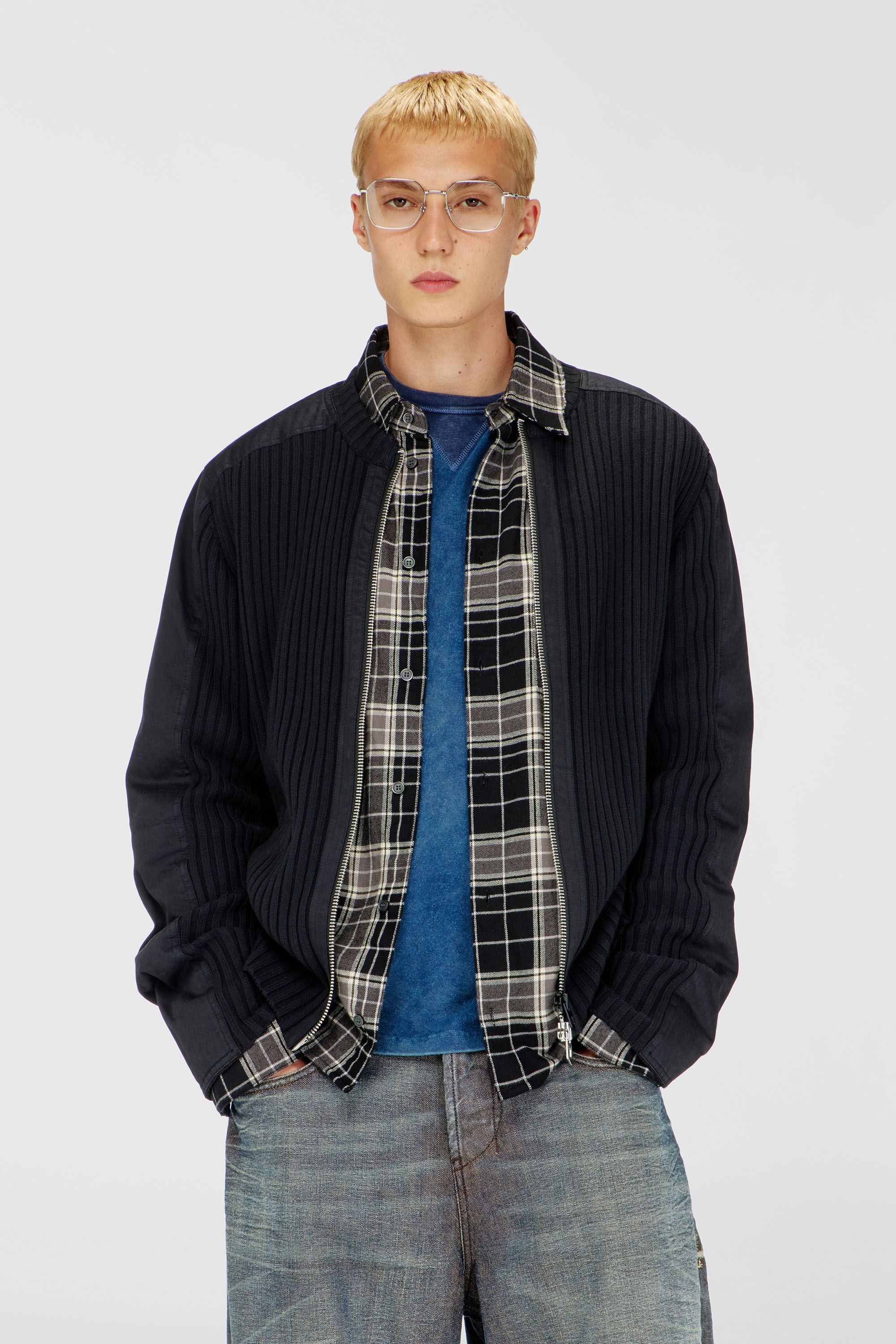 Diesel - K-MATTY, C&aacute;rdigan con cremallera y paneles utility Hombre in Negro - 3