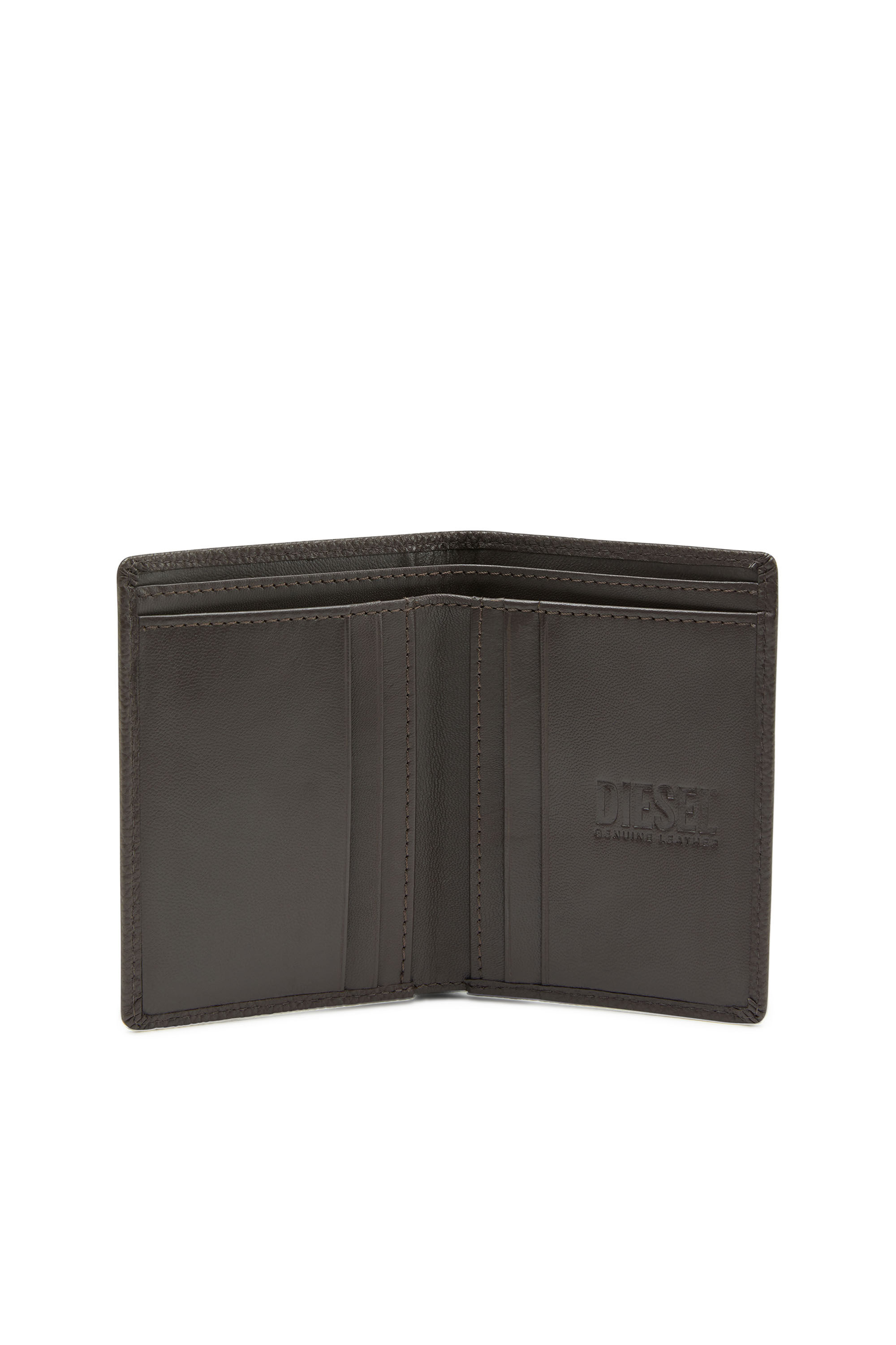 Diesel - VERTICAL NEELA, Male's Leather bi-fold wallet with logo plaque in Brown - 3