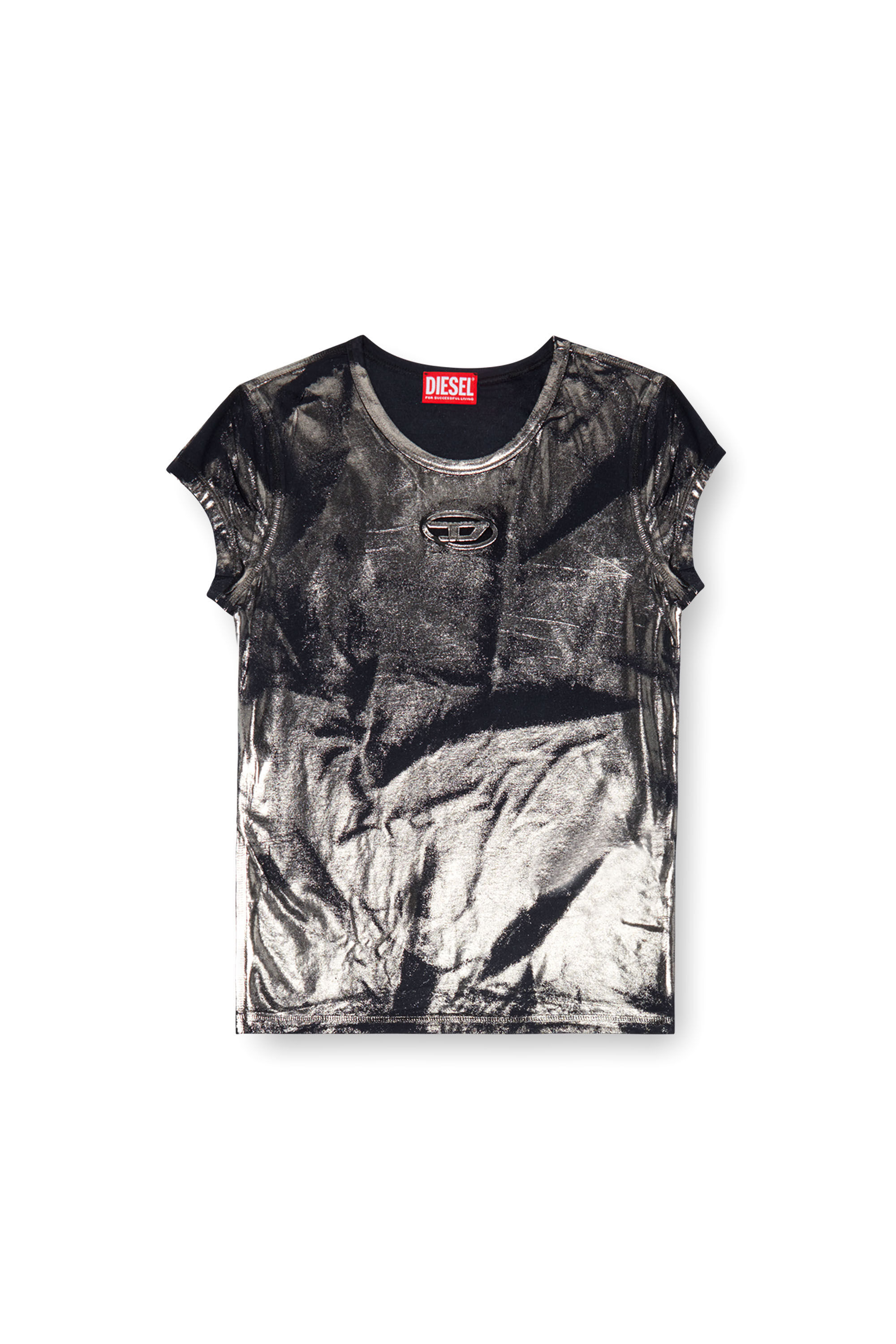 Diesel - T-ANGIE-P1, Female's Foiled T-shirt with cut-out logo in Black - 2