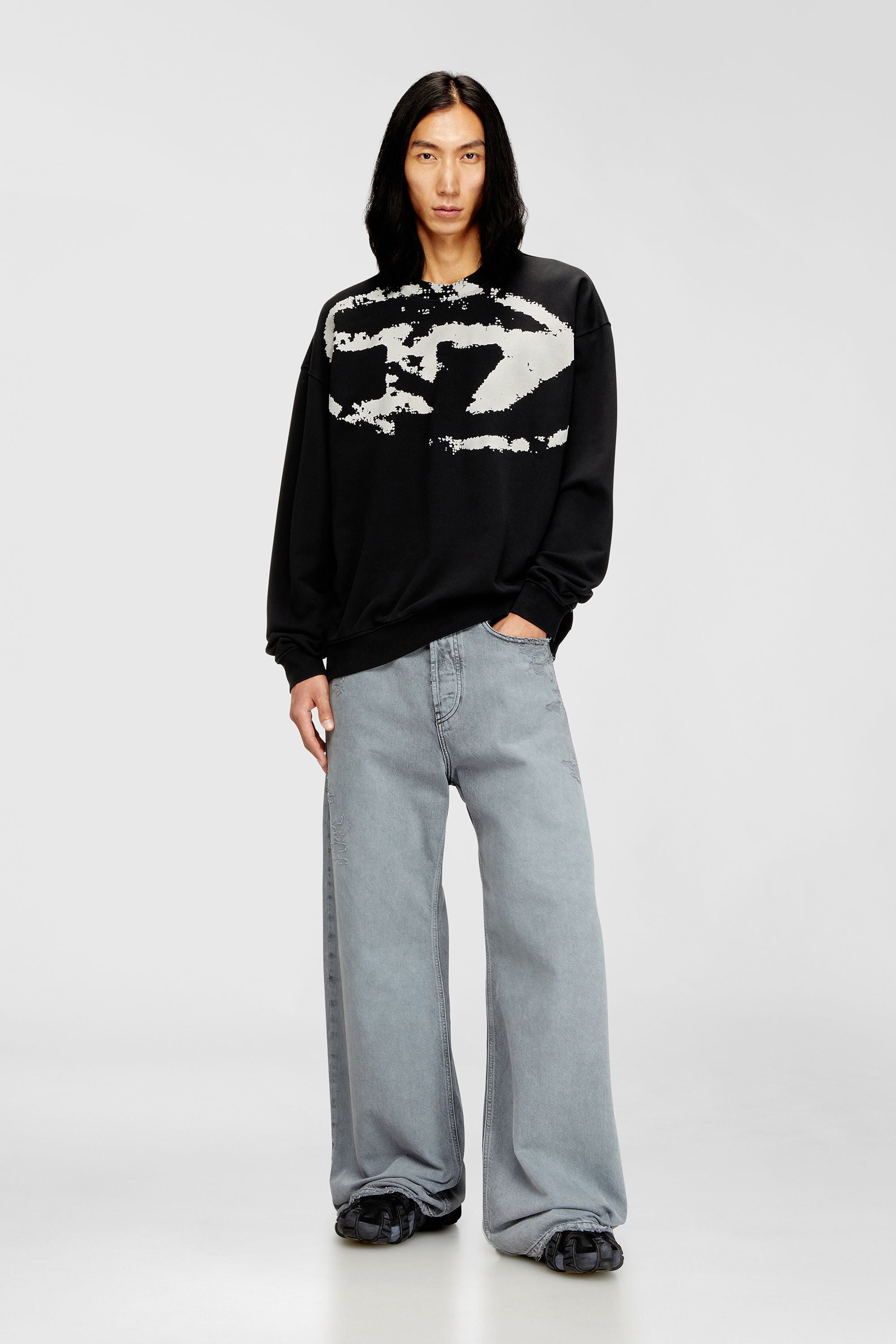 Diesel - S-BOXT-N5, Man's Sweatshirt with distressed flocked logo in Black - 1