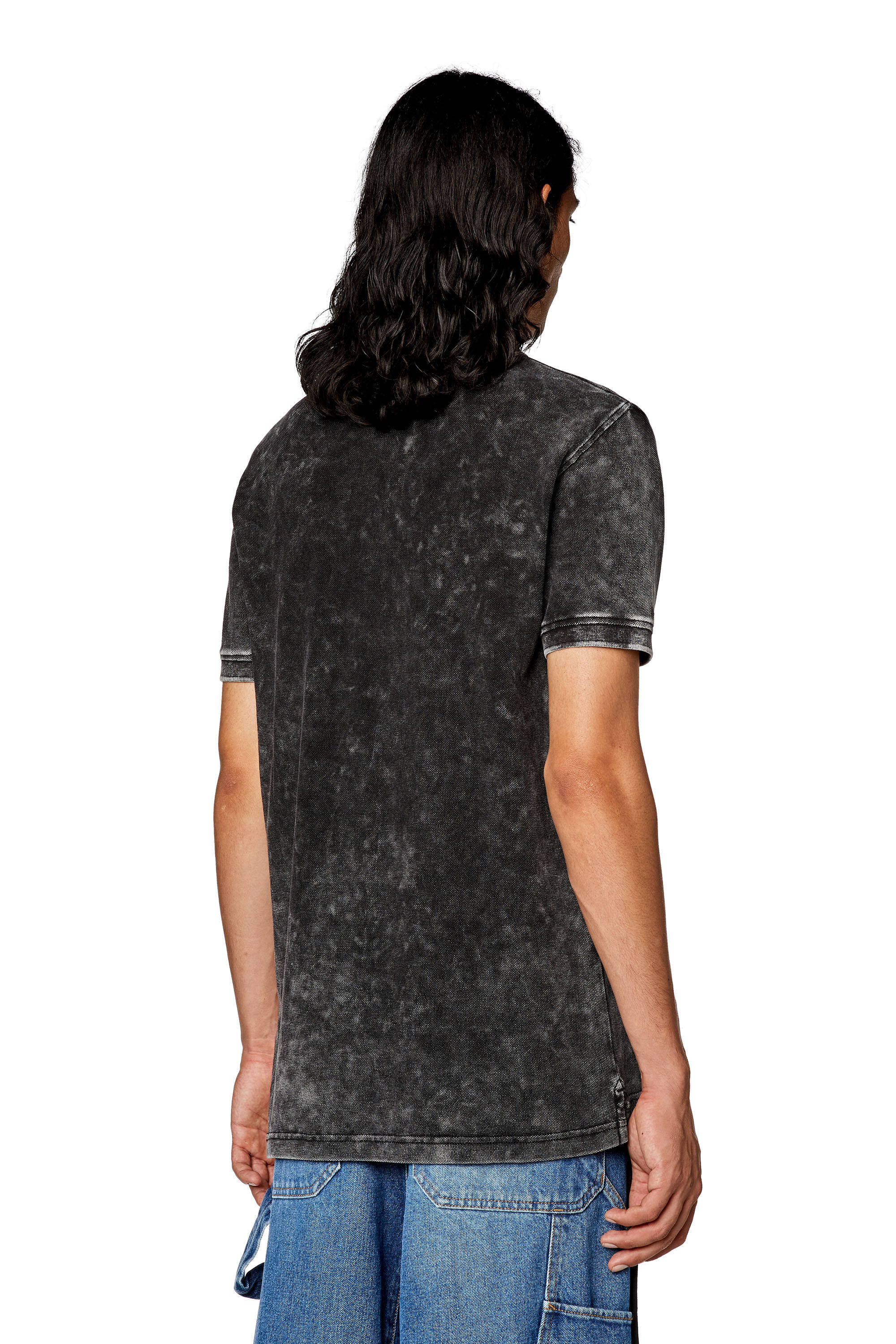 Diesel - T-SMITH-ZIP, Male's Polo shirt in faded piqué in Black - 4