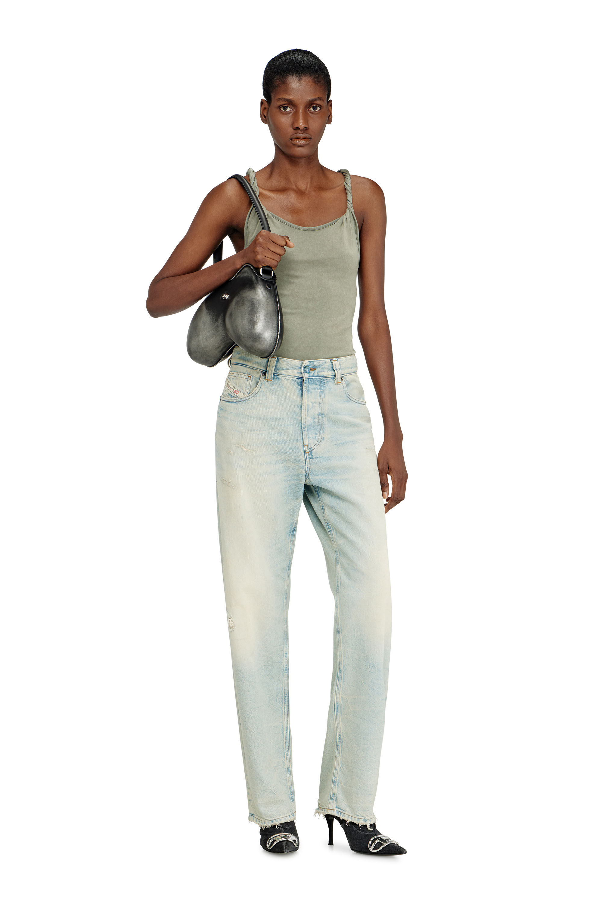 Diesel - DOUBLE-D SHOULDER, Double-D-Bolso de hombro r&iacute;gido en PU cepillado Mujer in Negro - 6