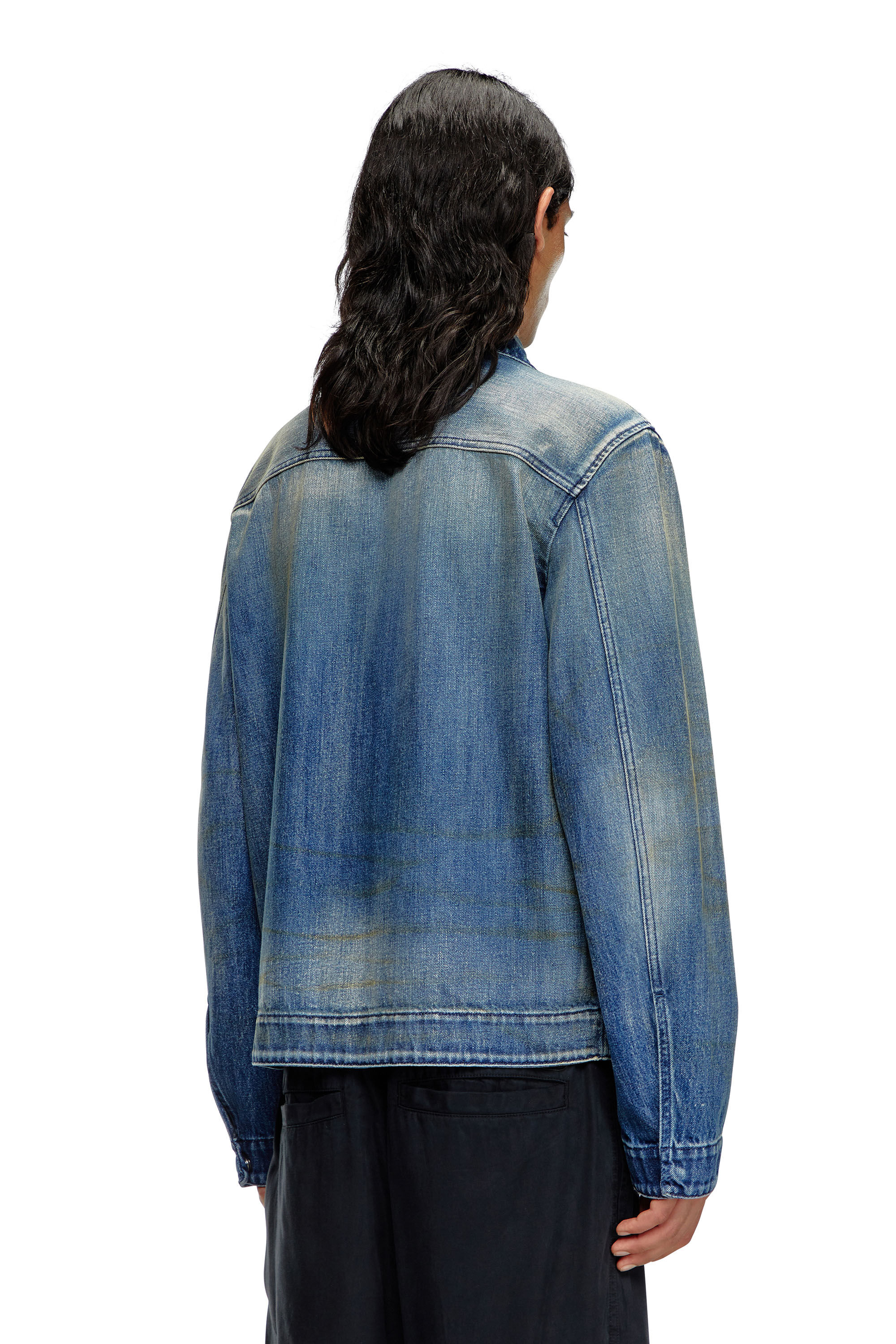 Diesel - D-ROHE, Male's Denim blouson jacket with dirt wash in Medium Blue - 5