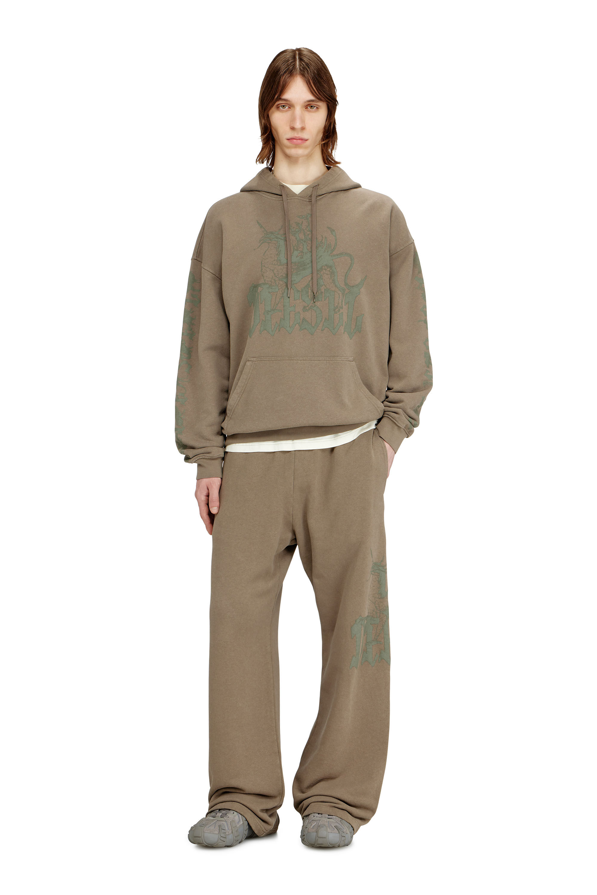 Men's Treated pants with logo print | Brown | Diesel