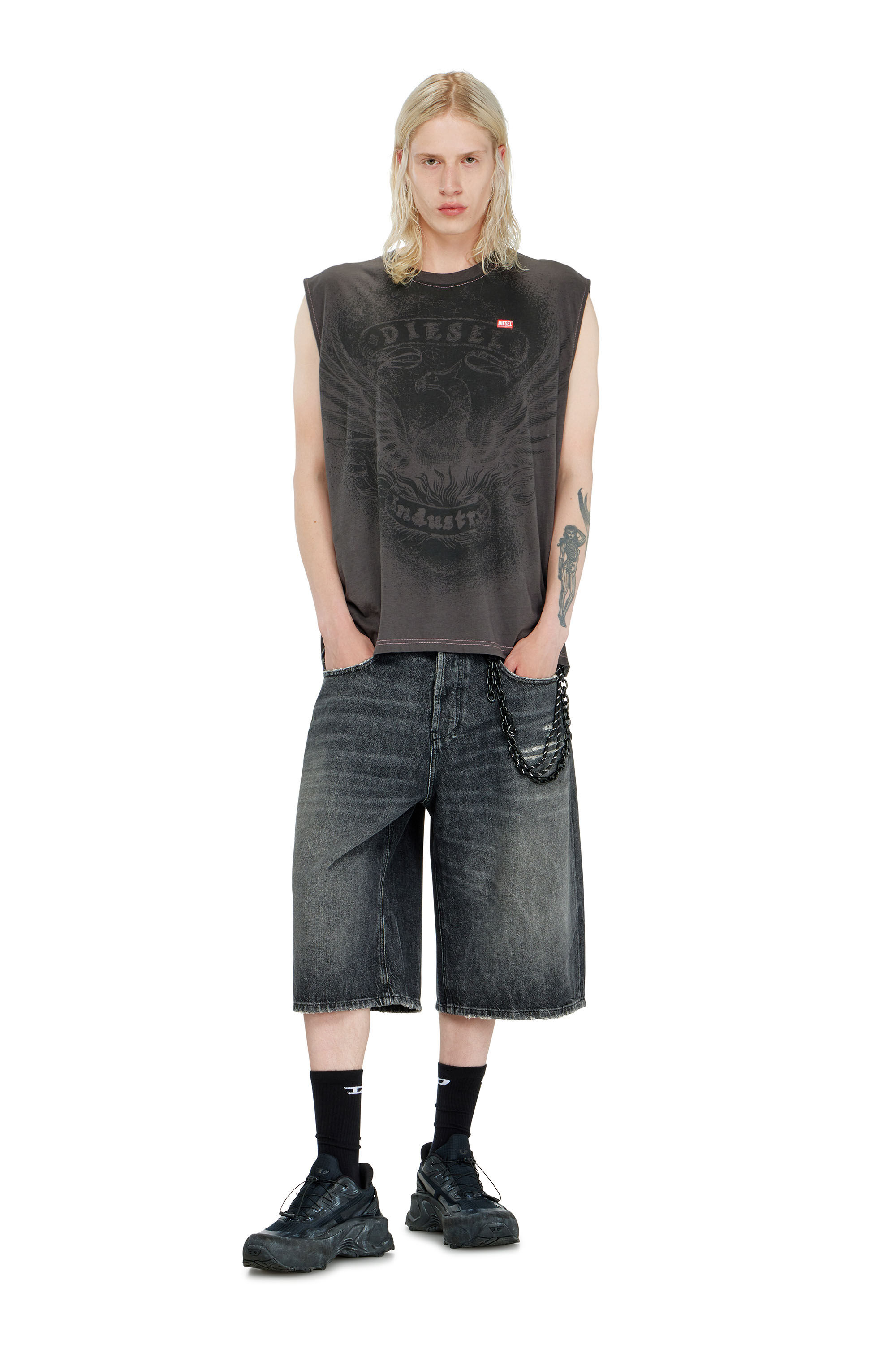 Men's Sleeveless top in cotton with tonal graphic | Grey | Diesel US