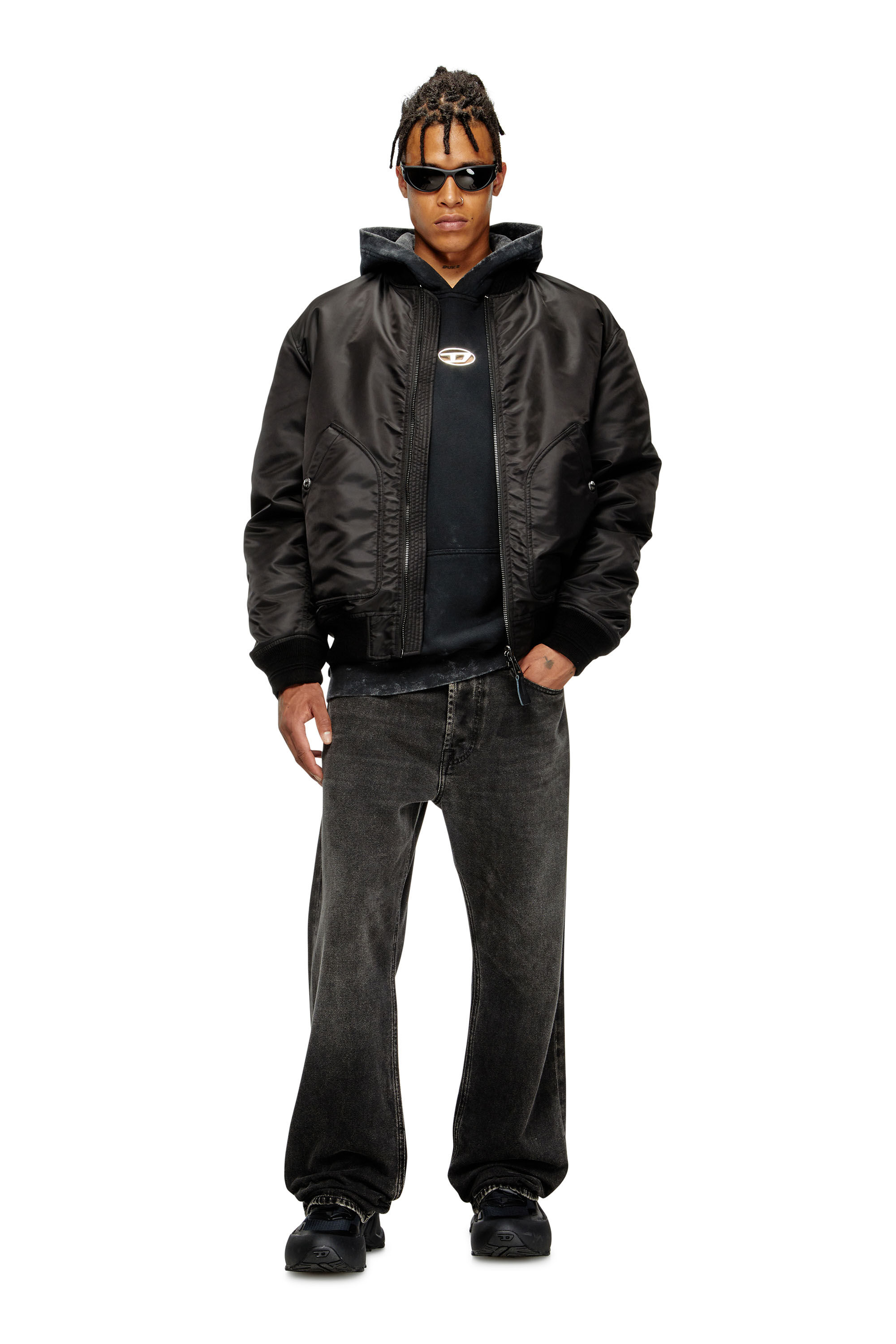 Diesel - S-BOXT-HOOD-T10, Male's Hoodie with cut-out metal Oval D in Black - 1