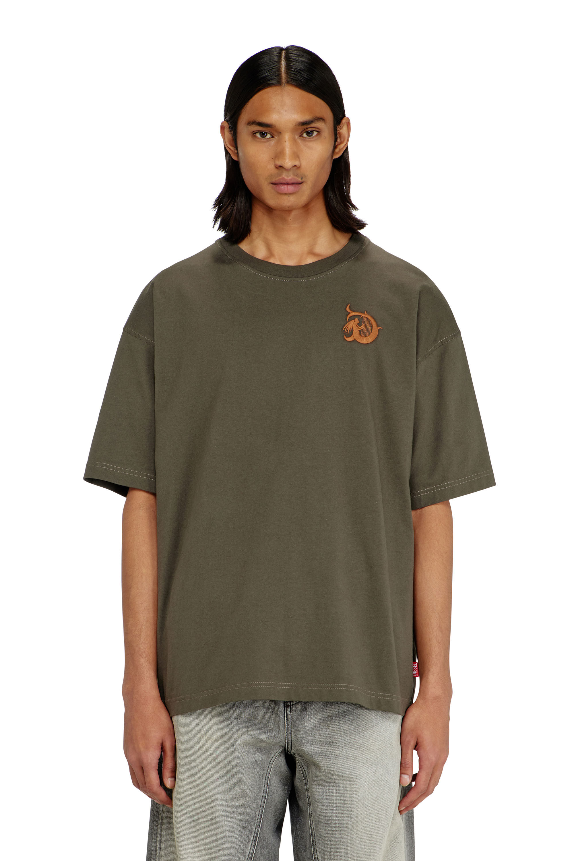 Men's Jersey T-shirt with flocked print | Green | Diesel US