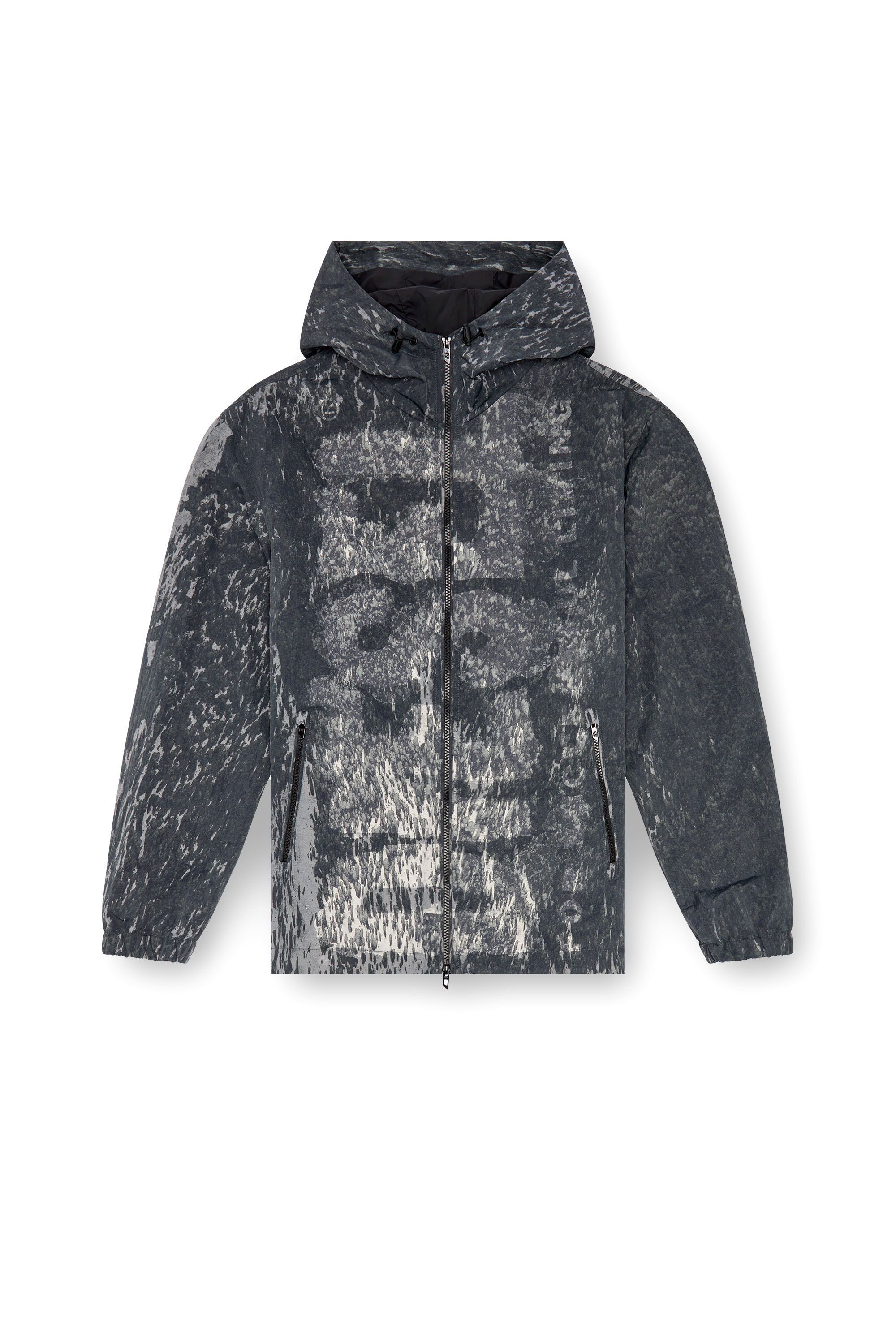 Diesel - J-BRICK, Male's Hooded windbreaker with Rain Camo print in Black - 2