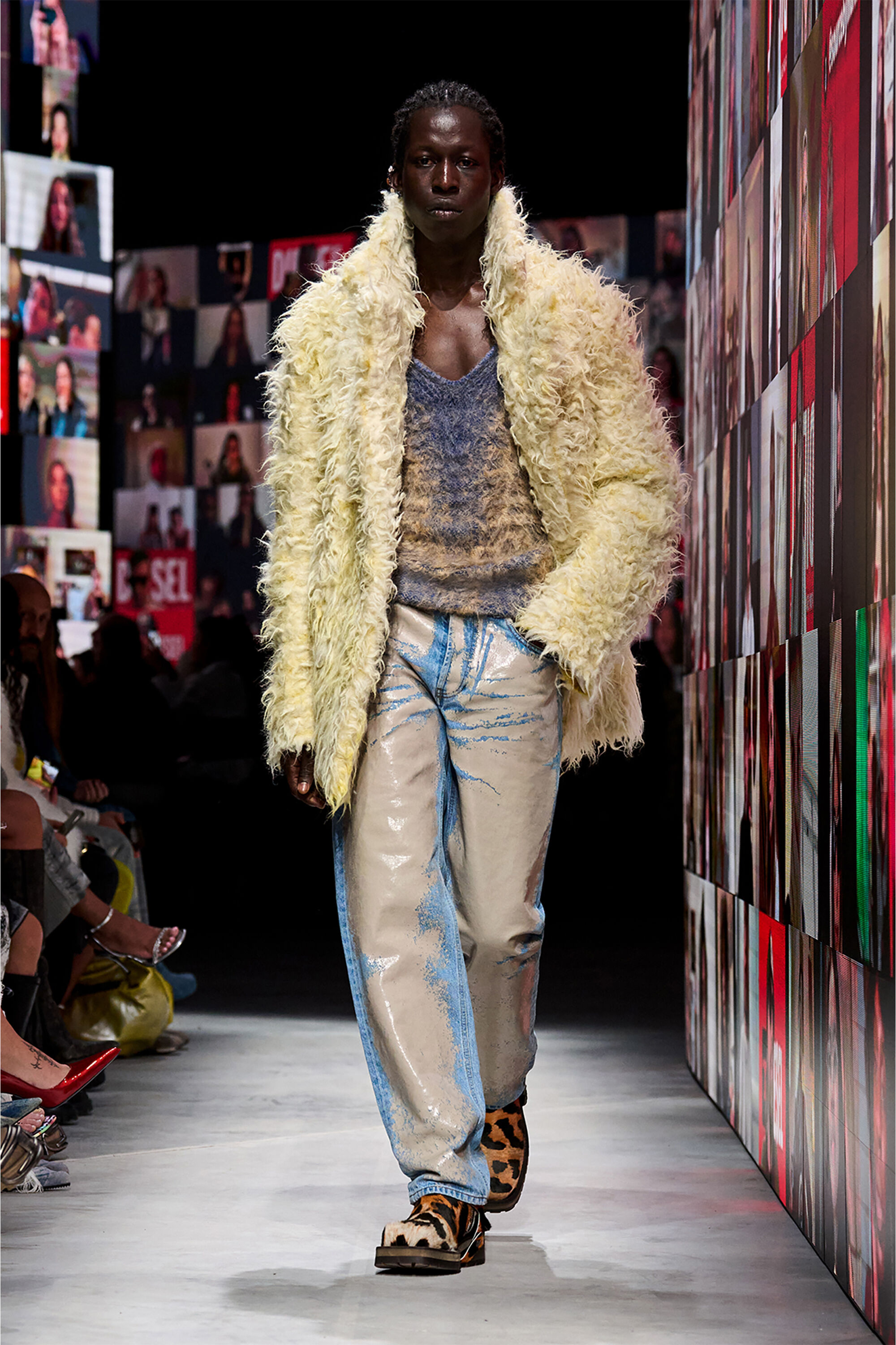 Diesel - W-MIN-SHORT, Male's Double-breasted coat in shaggy alpaca blend in Yellow - 6
