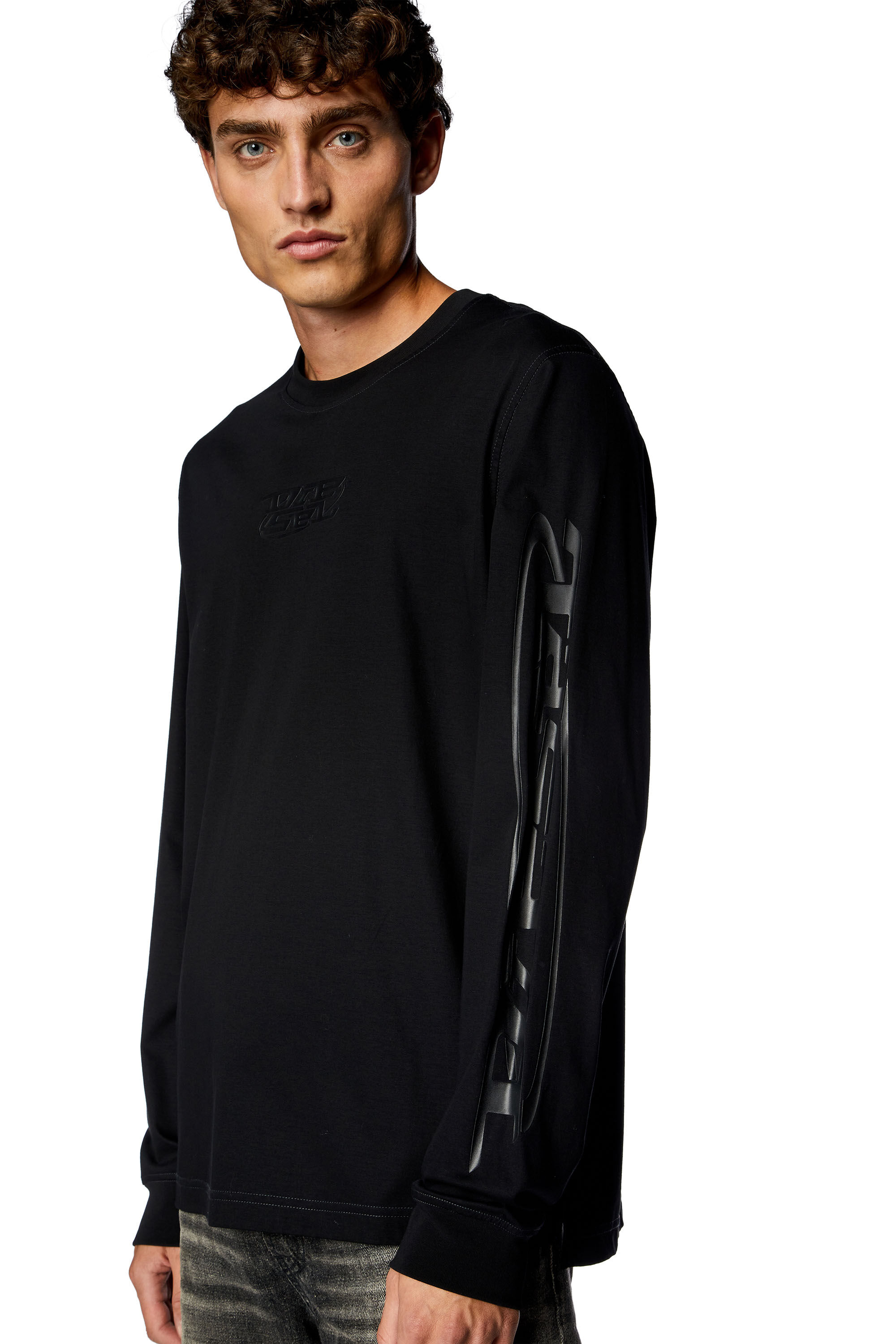 Diesel - T-MUST-LS-SLITS-N, T-shirt à manches longues avec imprimés à haute densité Homme in Noir - 4
