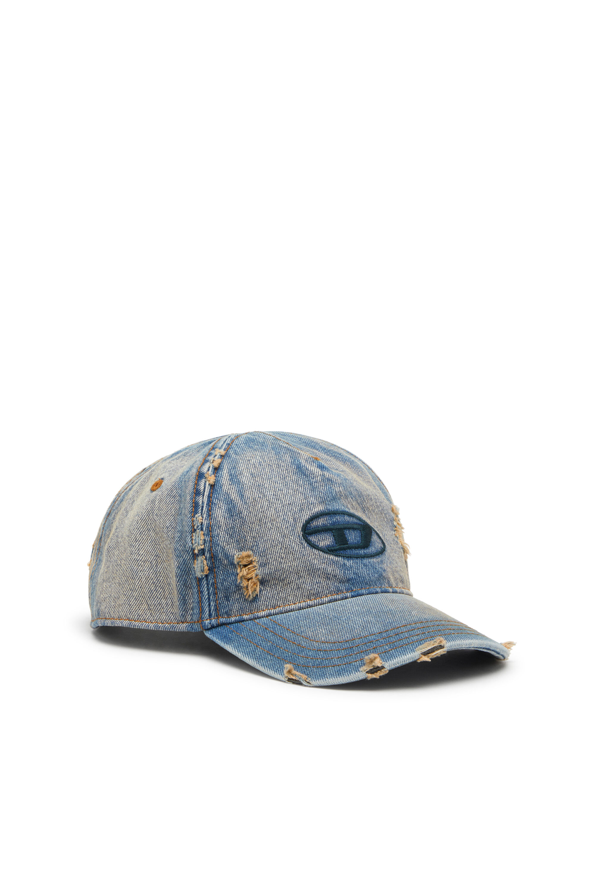 Men's Denim cap with frayed details and embroidered logo | Blue