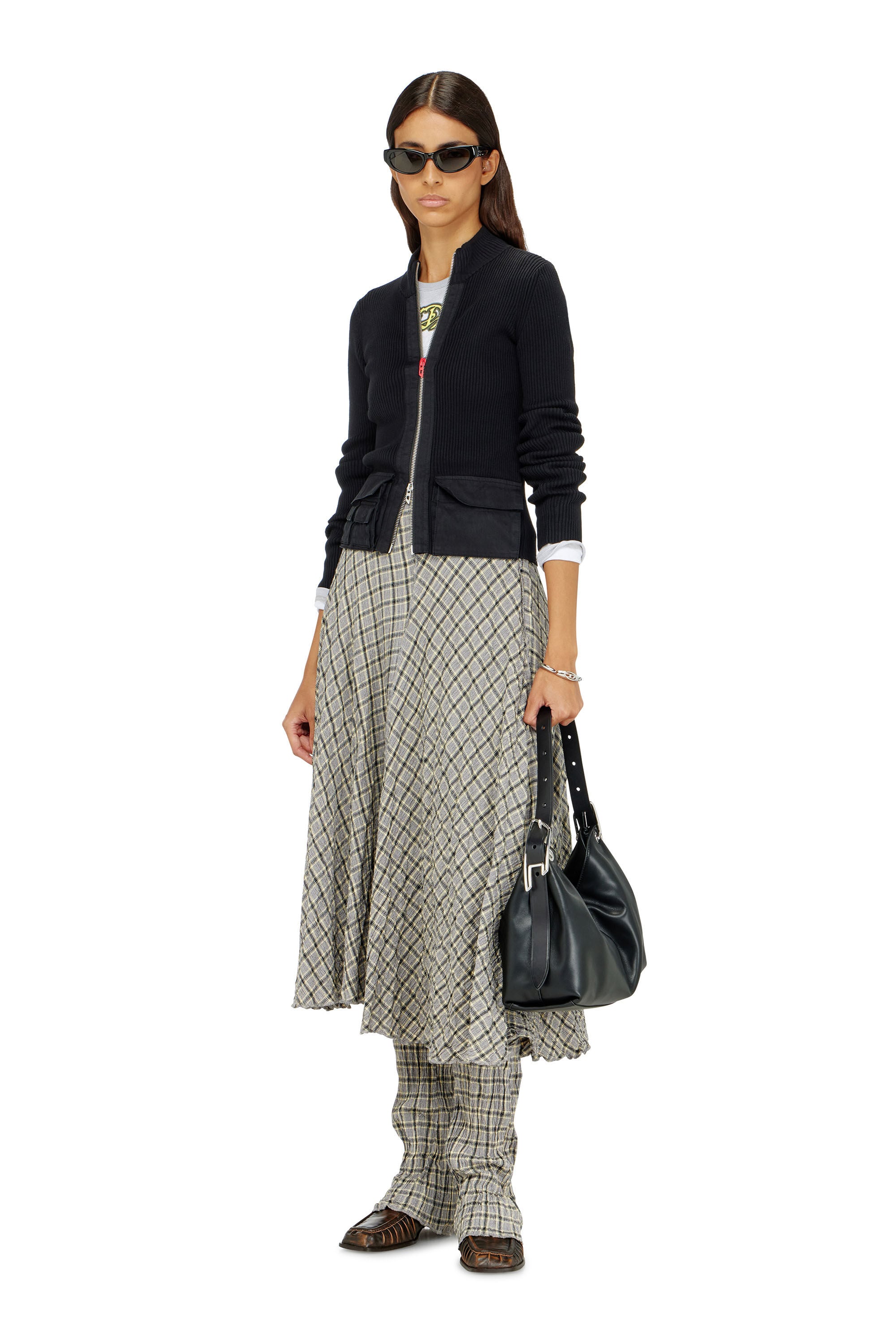 Diesel - M-MELISSA, Cardigan c&ocirc;tel&eacute;e avec poches cargo Femme in Noir - 1