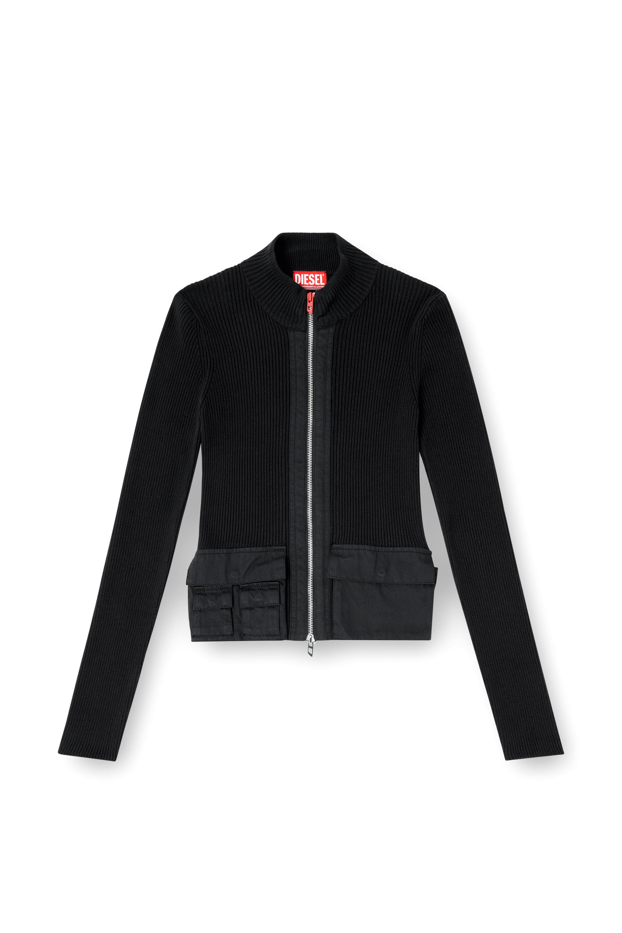 Women's Ribbed cardigan with cargo pockets | Black | Diesel