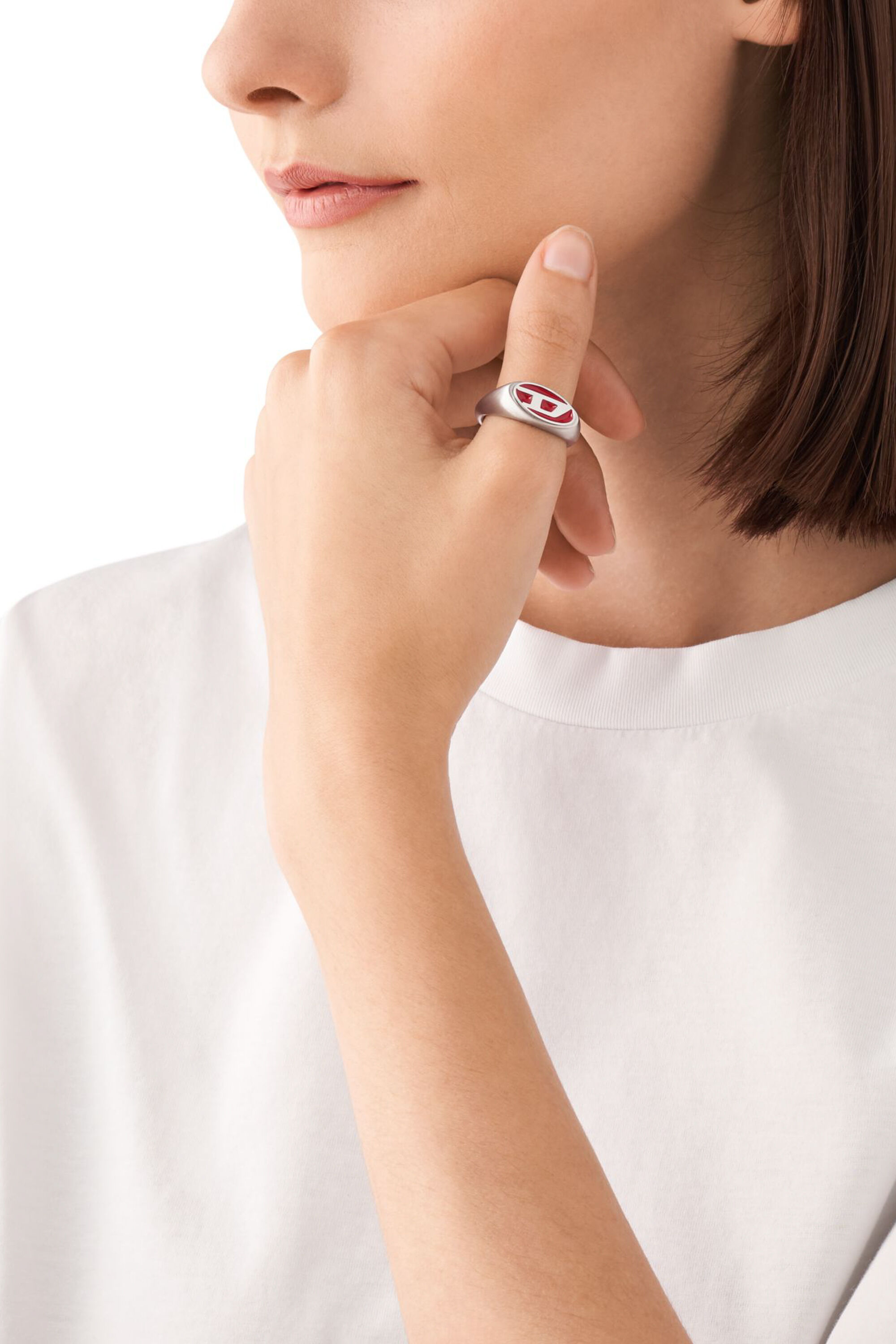 Women's Red enamel and stainless steel signet ring | Silver