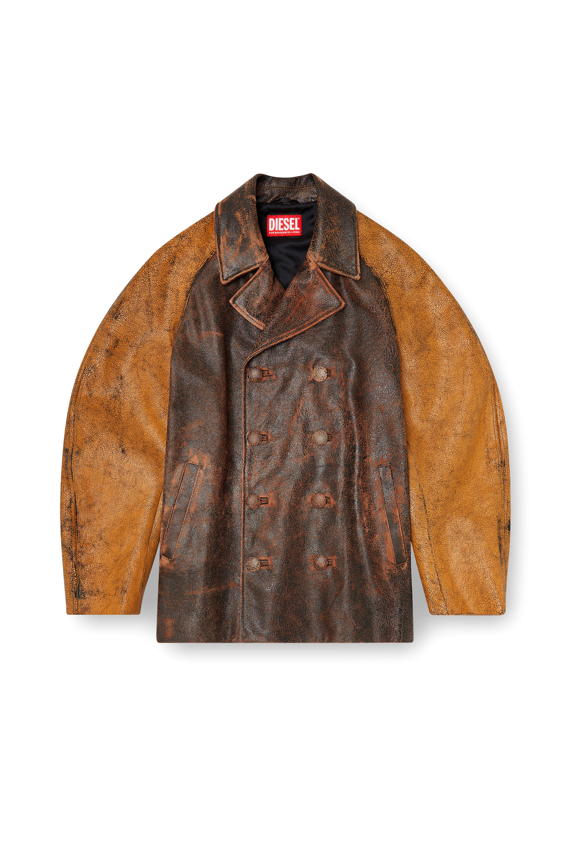Men's Cocoon peacoat in crackle leather | Brown | Diesel