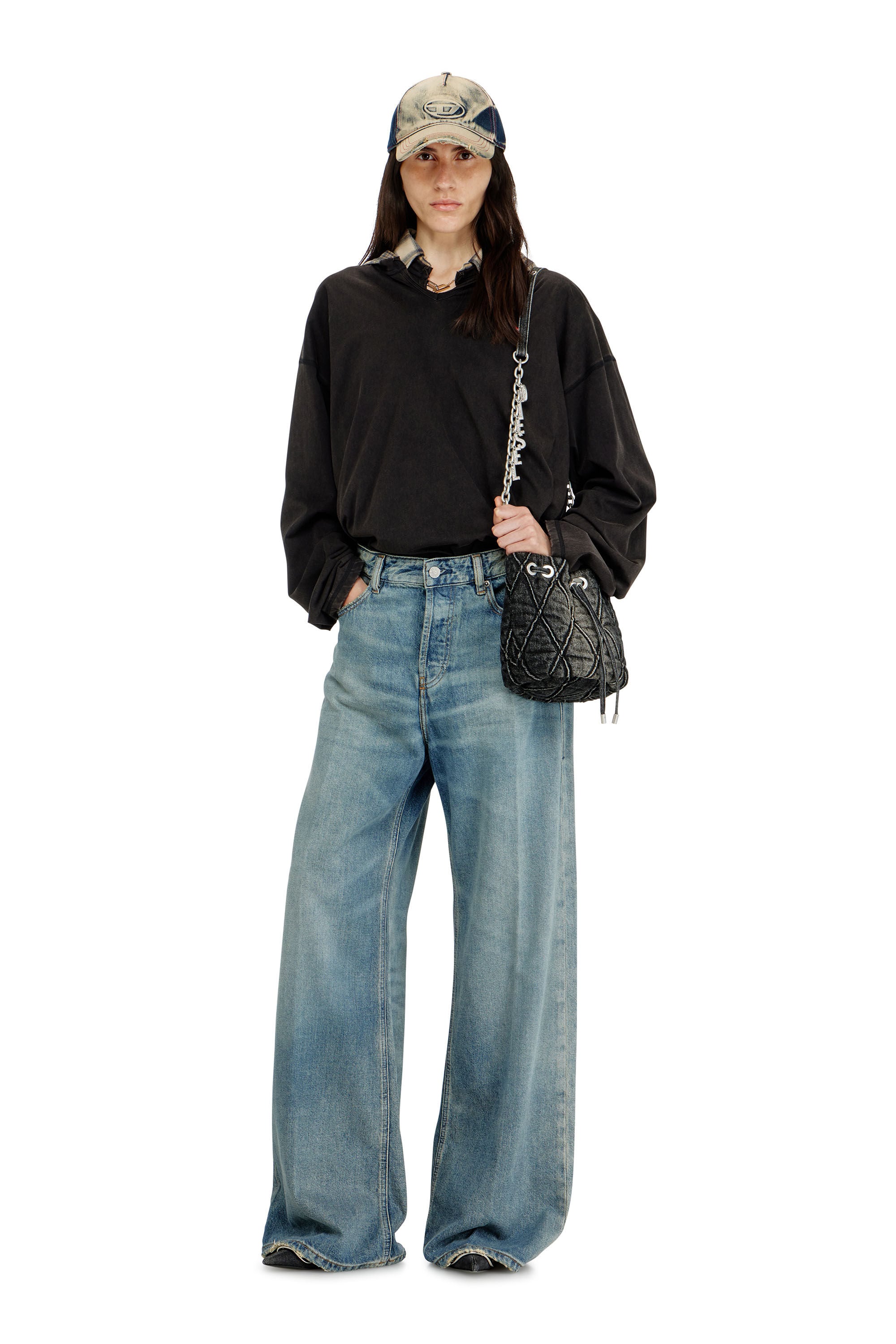 Women's Charm-D S-Mini bucket bag in treated quilted denim | Black