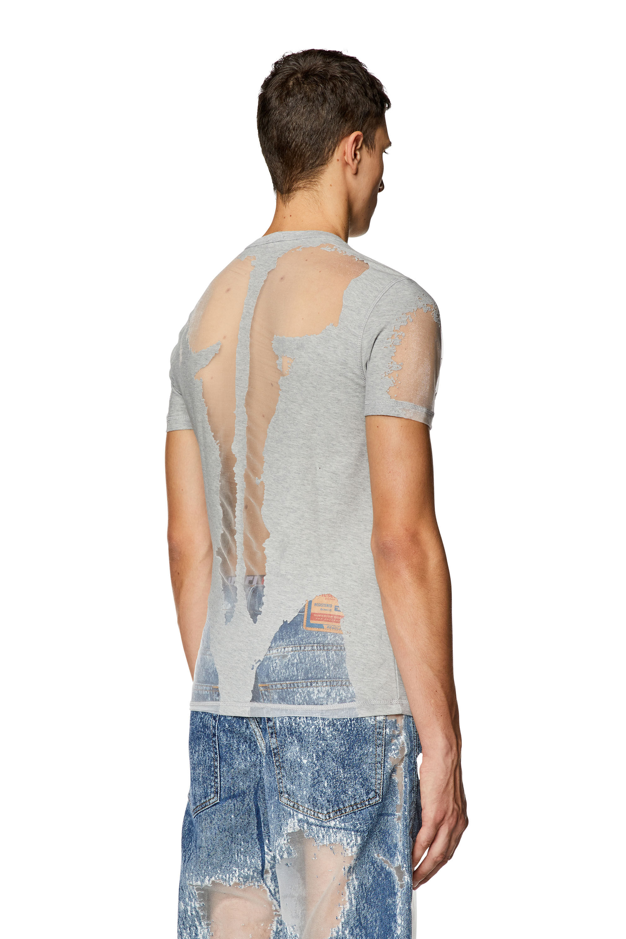 Diesel - T-ERME, Male's Burnout T-shirt with sheer panels in Grey - 4
