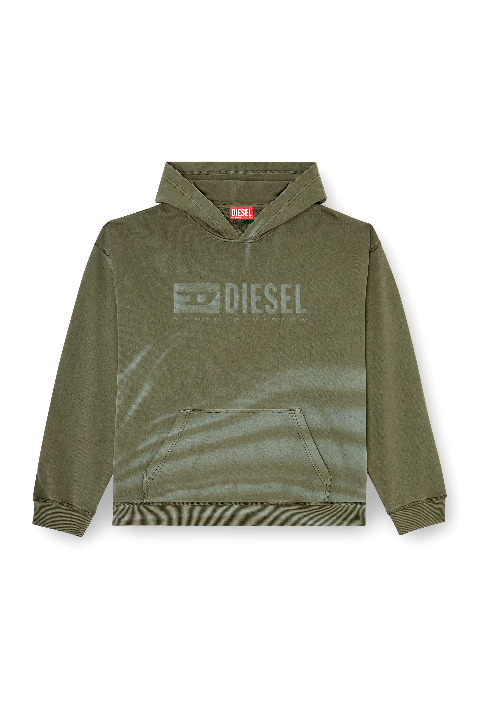 Diesel - S-BOXT-HOOD-R9, Male's Laser-faded logo hoodie in Olive Green - 2