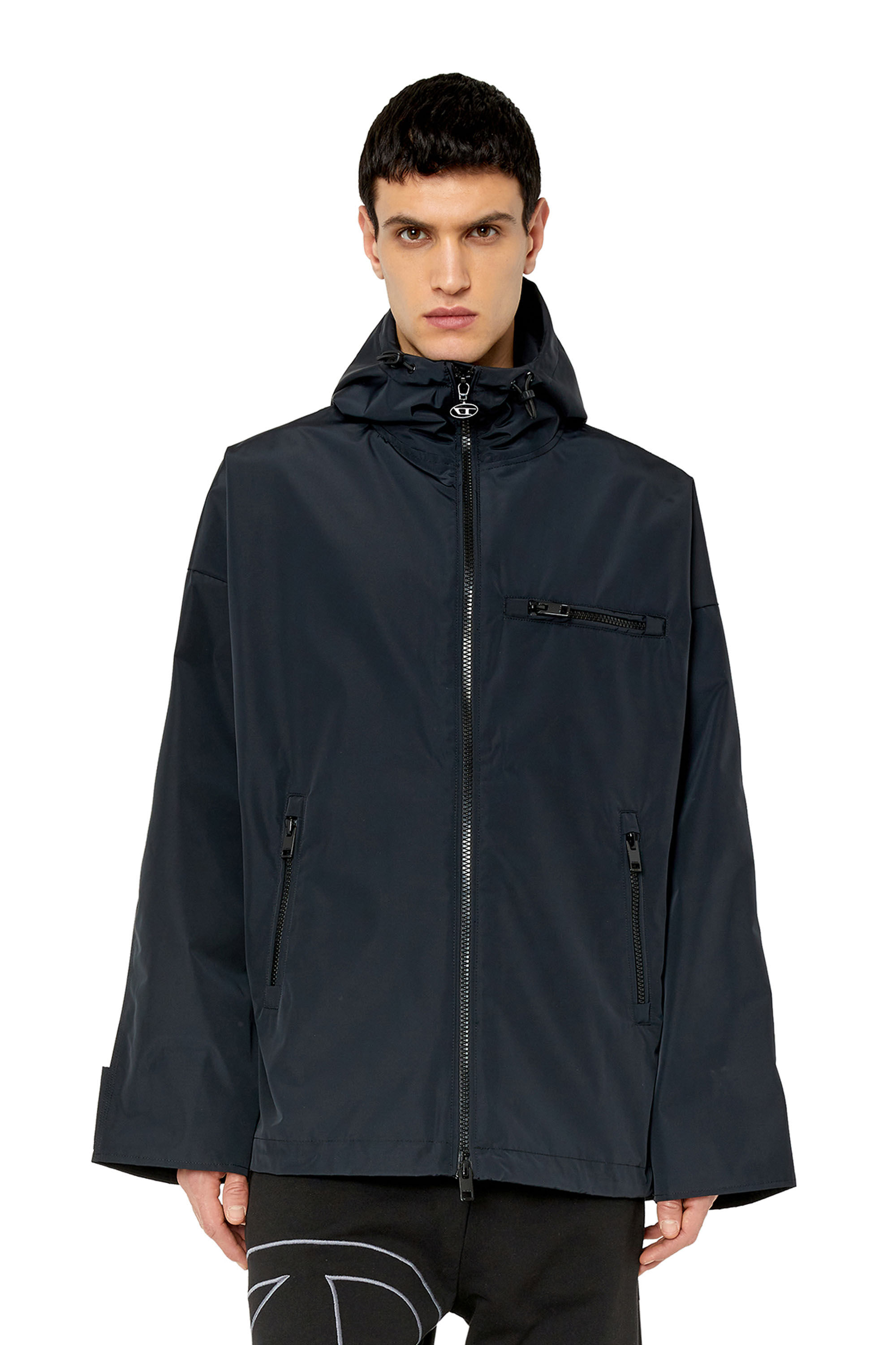 Diesel - W-HENNES, Male's Hooded jacket with piped logo in Black - 5