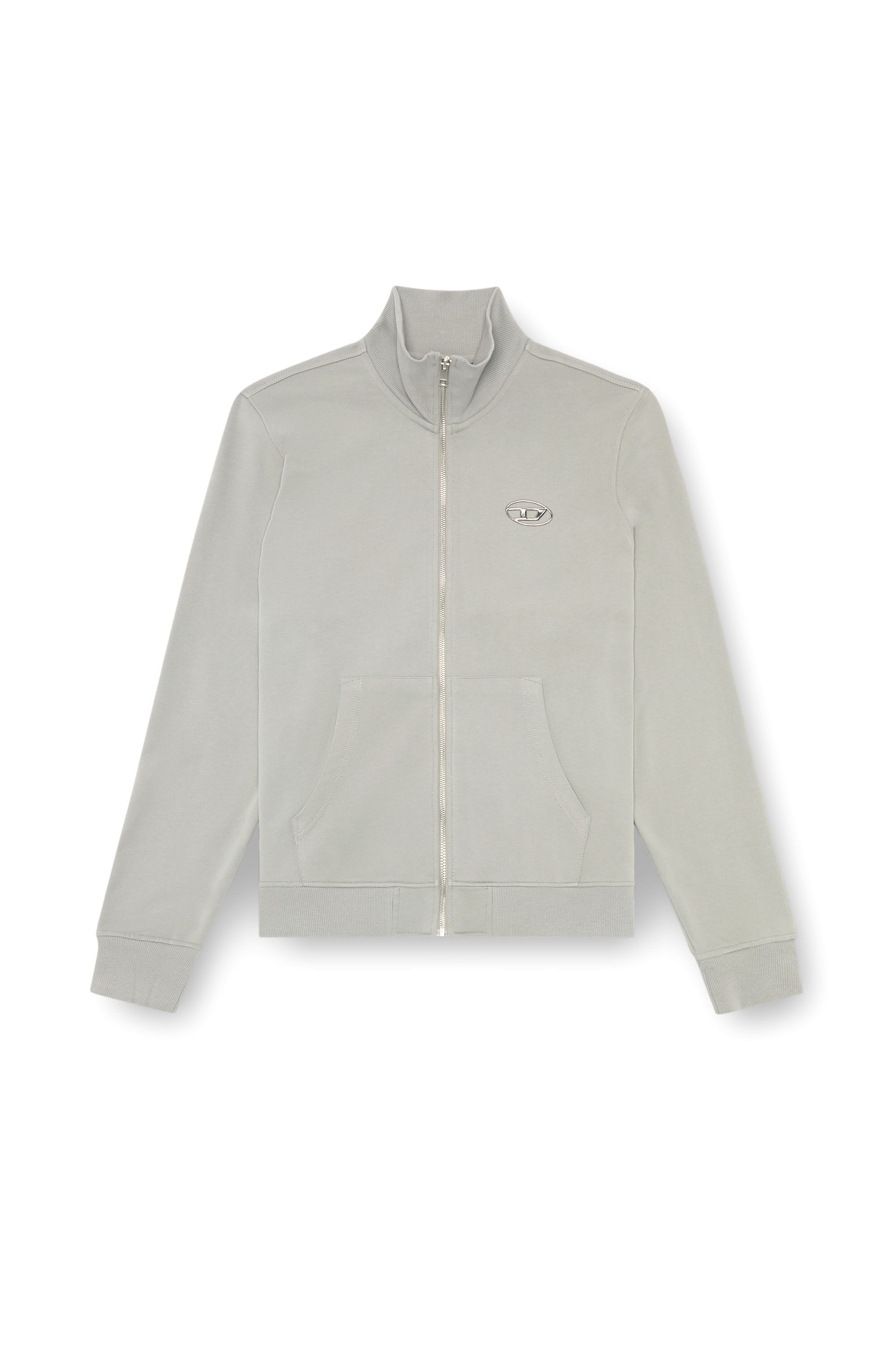 Diesel - S-GINNI-ZIP-OD, Male's Zip-up sweatshirt with metallic logo in Light Grey - 2