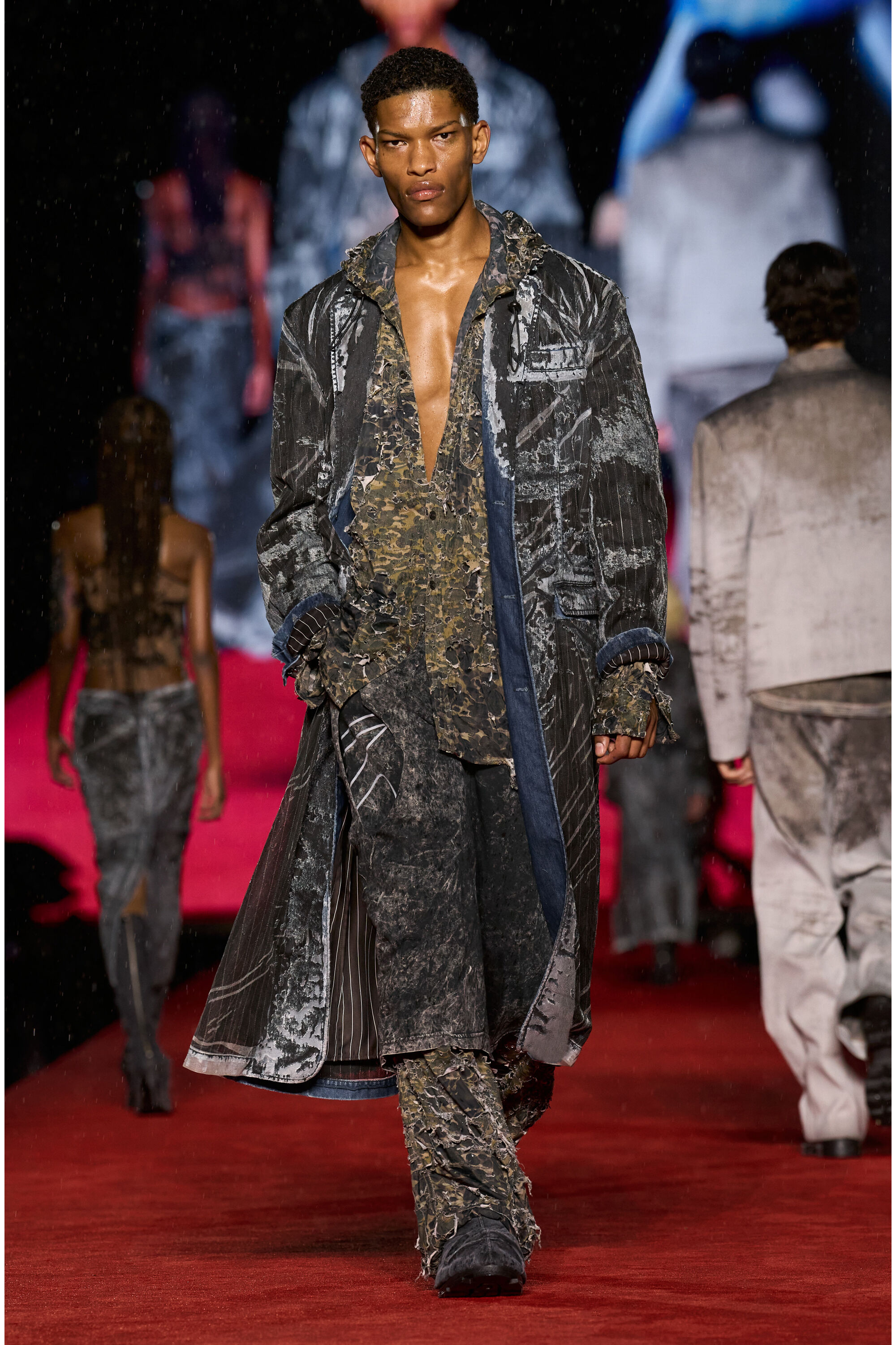 Diesel - D-BLA-LONG-DEV-FSE, Manteau en denim à fines rayures Homme in Bleu - 6