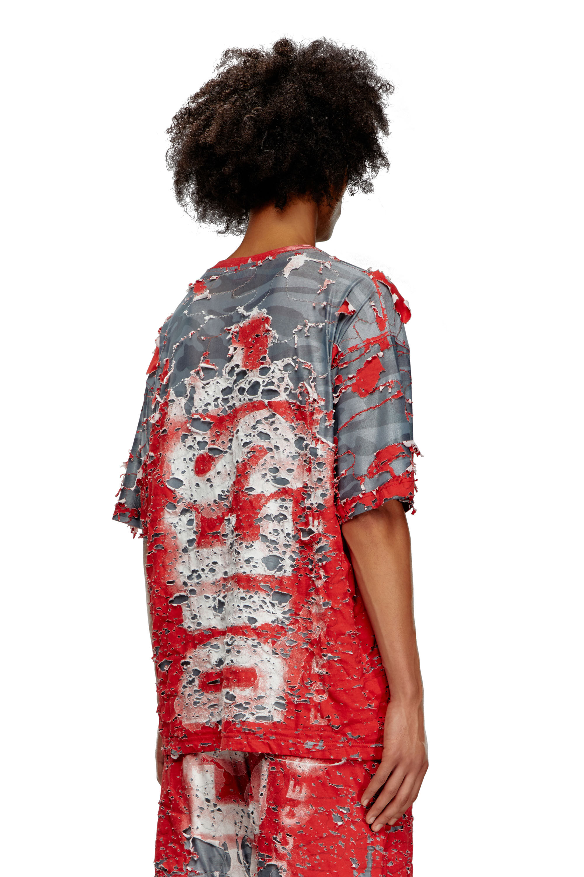 Diesel - T-BOXT-PEEL, Male's Logo T-shirt in destroyed jersey in Red - 5