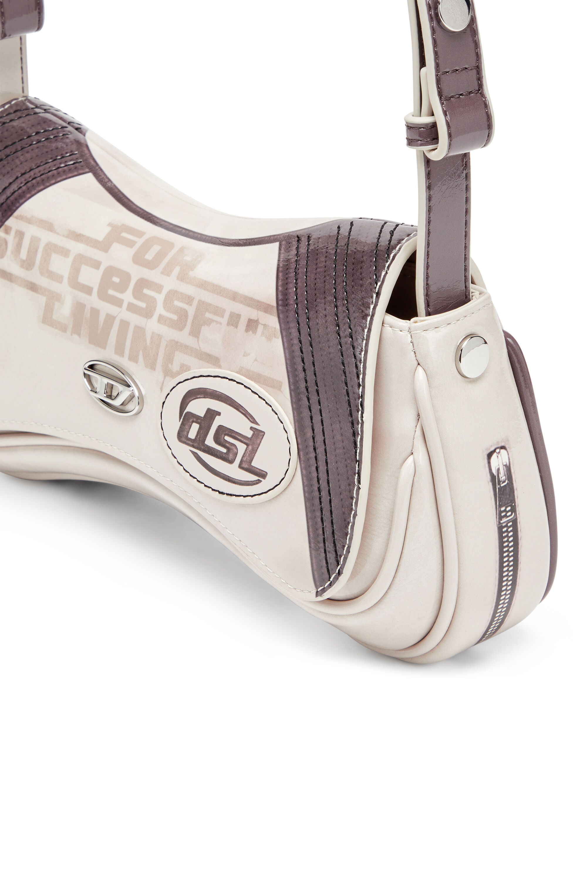 Diesel - PLAY CLUTCH, Female's Play-Glossy clutch with biker details in Light Grey - 5