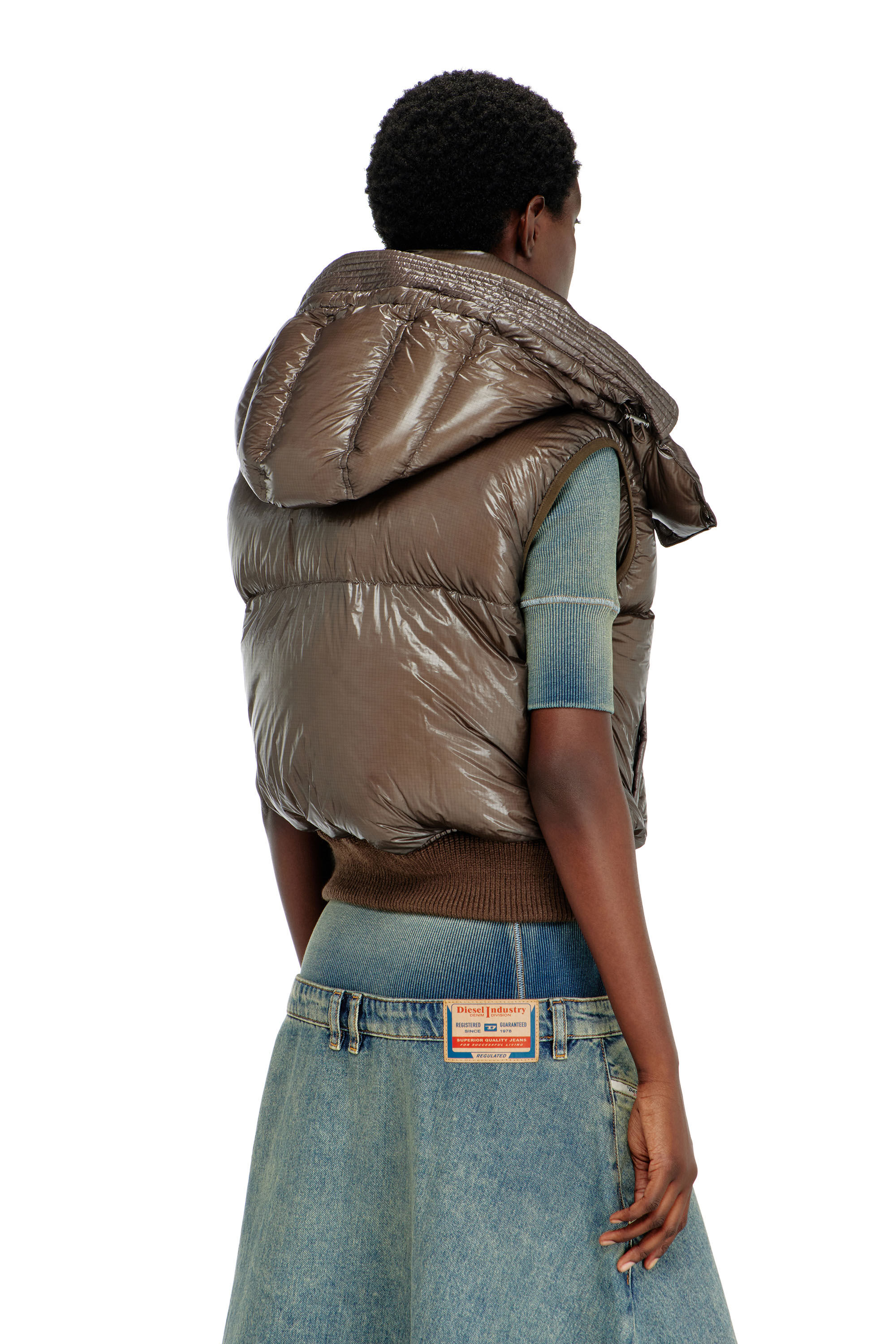 Diesel - W-PEYT-SSL-NEW-T1, Female's Down vest in ripstop with detachable hood in Brown - 5