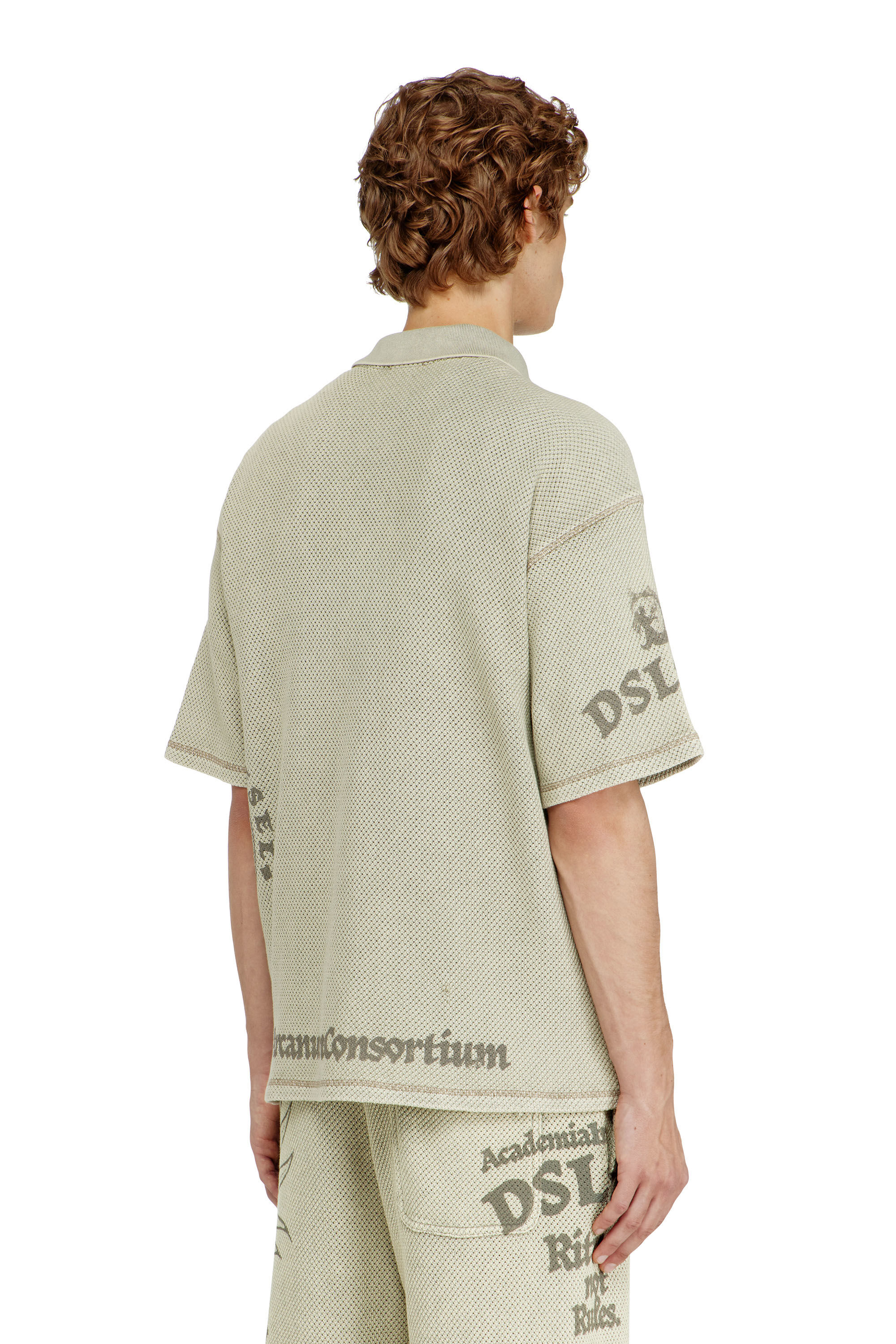 Diesel - T-ERRY-ZIP, Polo en mesh jacquard avec imprim&eacute; Phoenix Homme in Beige - 4