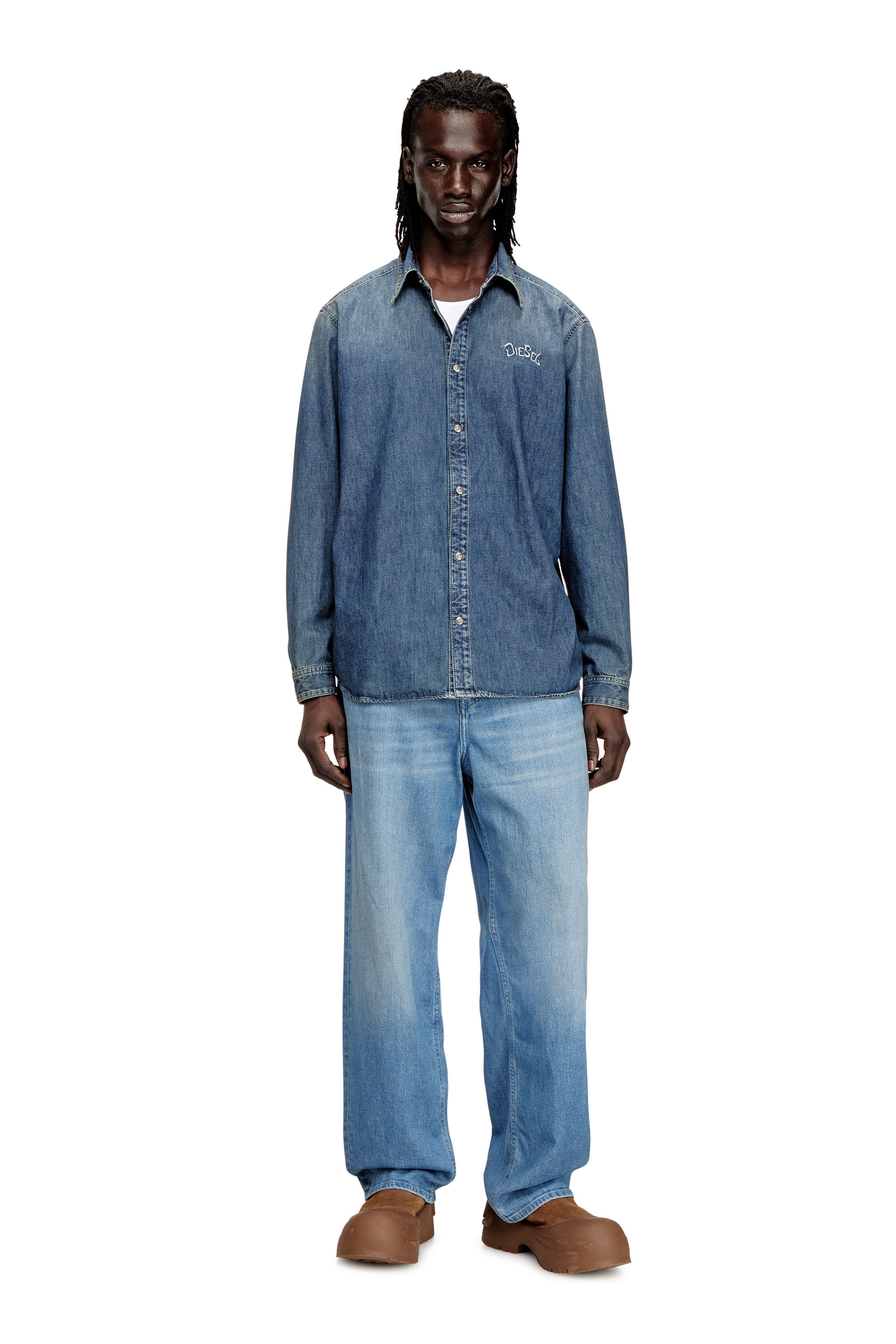 Men's Denim shirt with back embroidery | Blue | Diesel