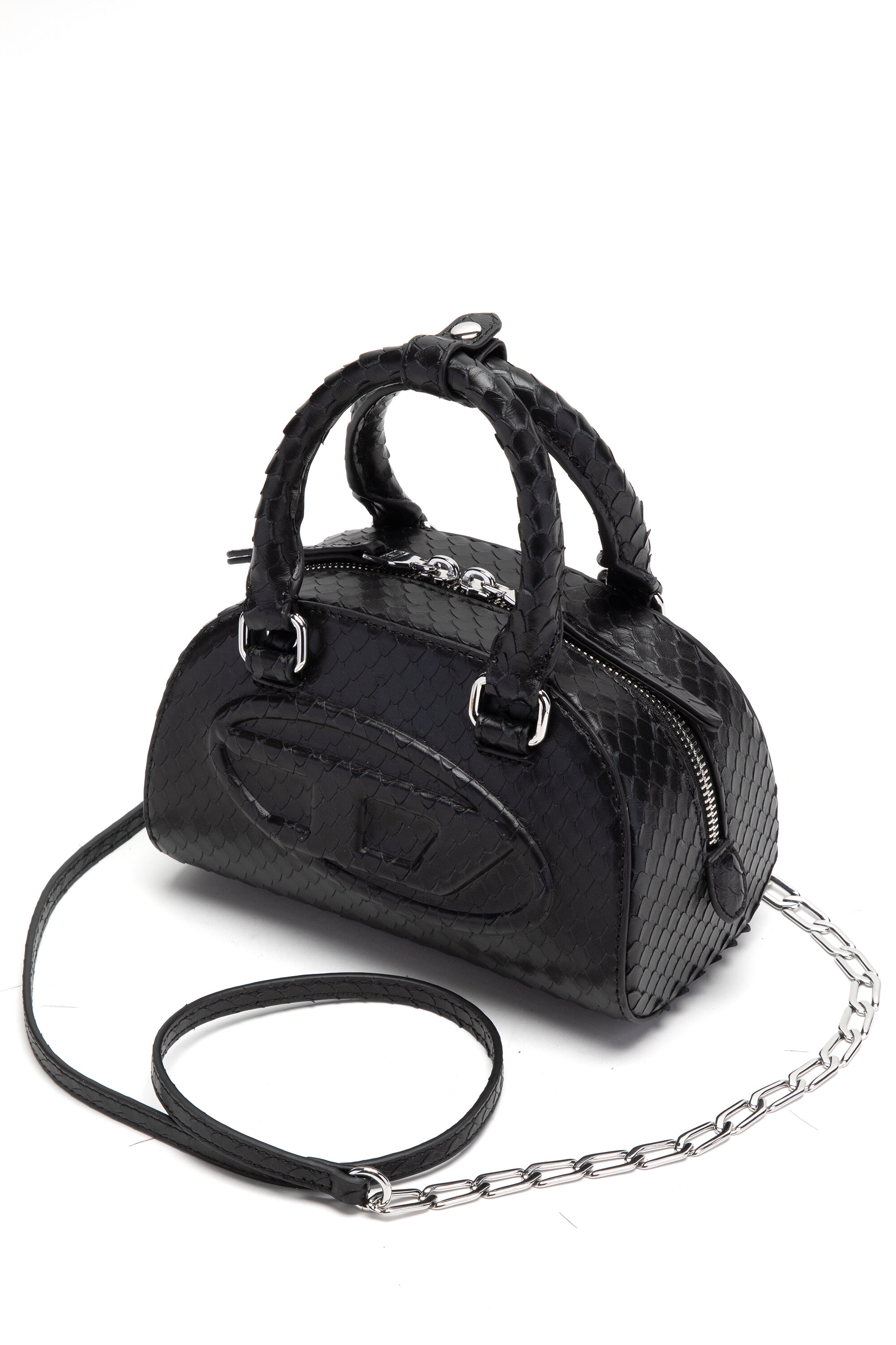 Diesel - 1DR DOME CROSSBODY, 1DR Dome-Bolso bowling mini en piel efecto serpiente Mujer in Negro - 4