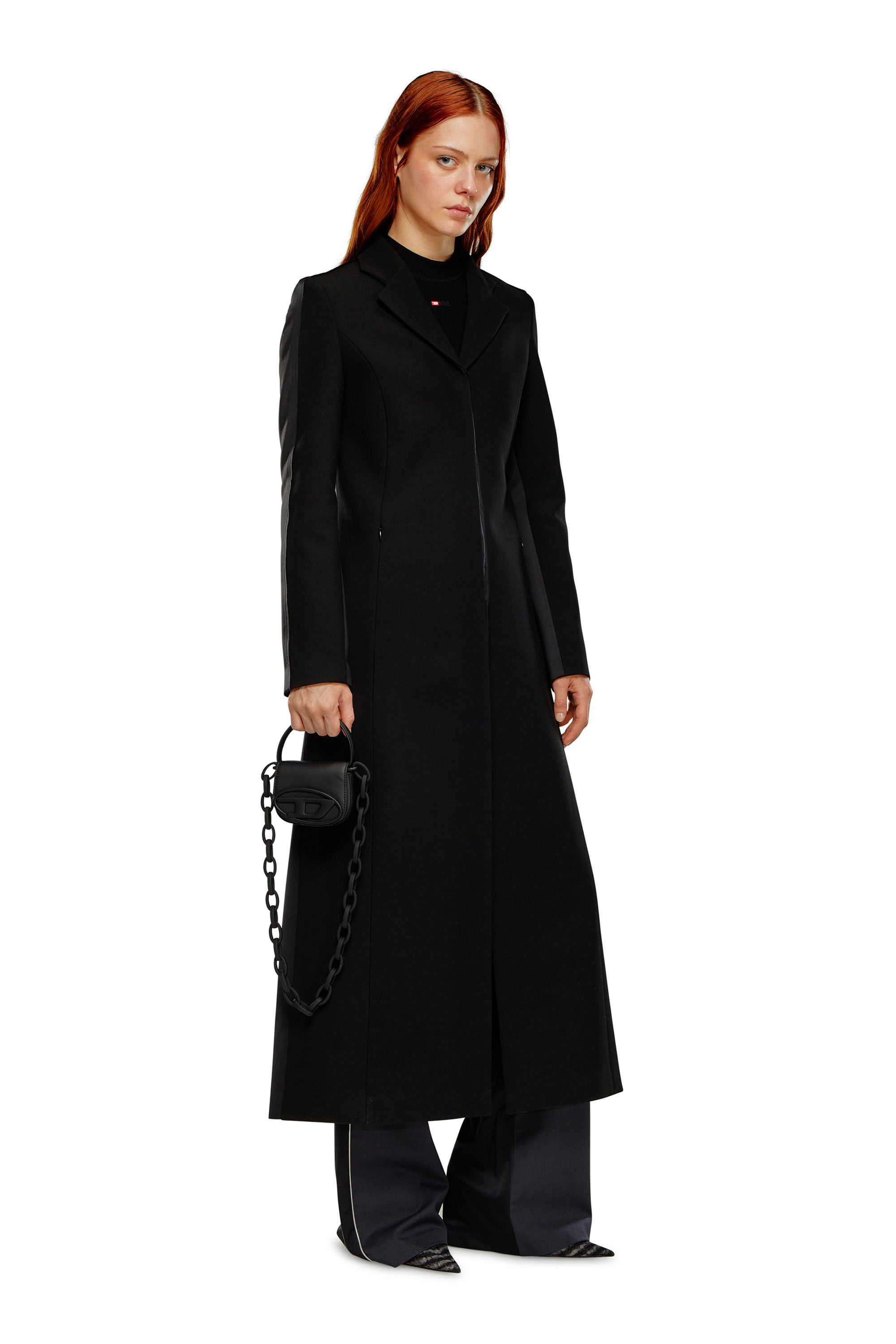 Women's Long coat in cool wool and tech fabric | Black | Diesel