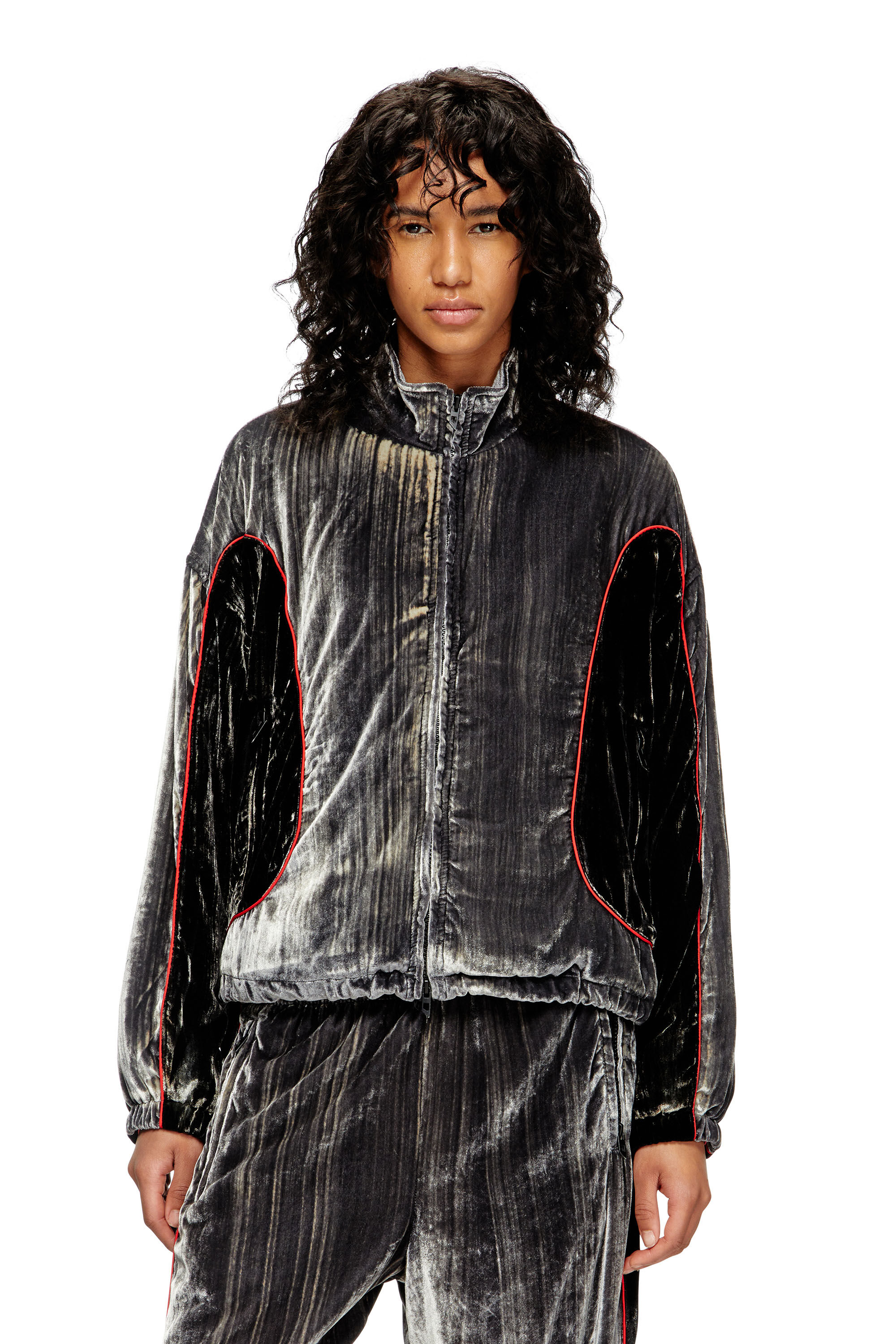 Diesel - G-RIFFIN, Woman's Track jacket in treated velvet in Dark grey - 3